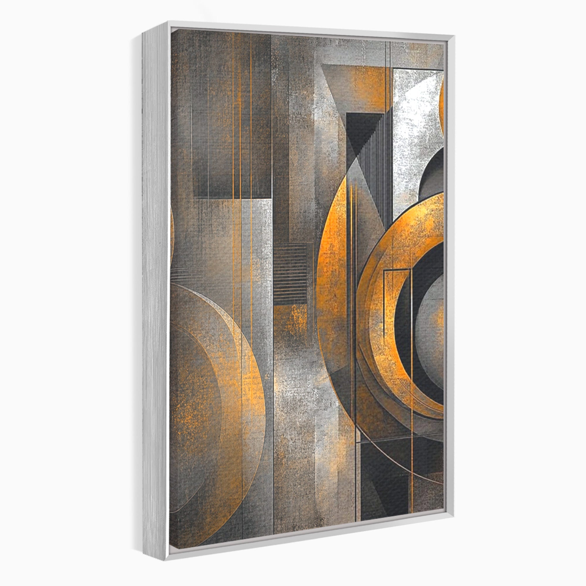 Set 2 Tablouri Canvas Premium LuxCanva® C2-1298, Cercul care tine lumea, Abstract, Auriu, Negru, Gri, Geometrie, Respiratie, Echilibru, Gravitatie, Ritual, Calm, Stabilitate, Materie, Birou, Living, Dormitor
