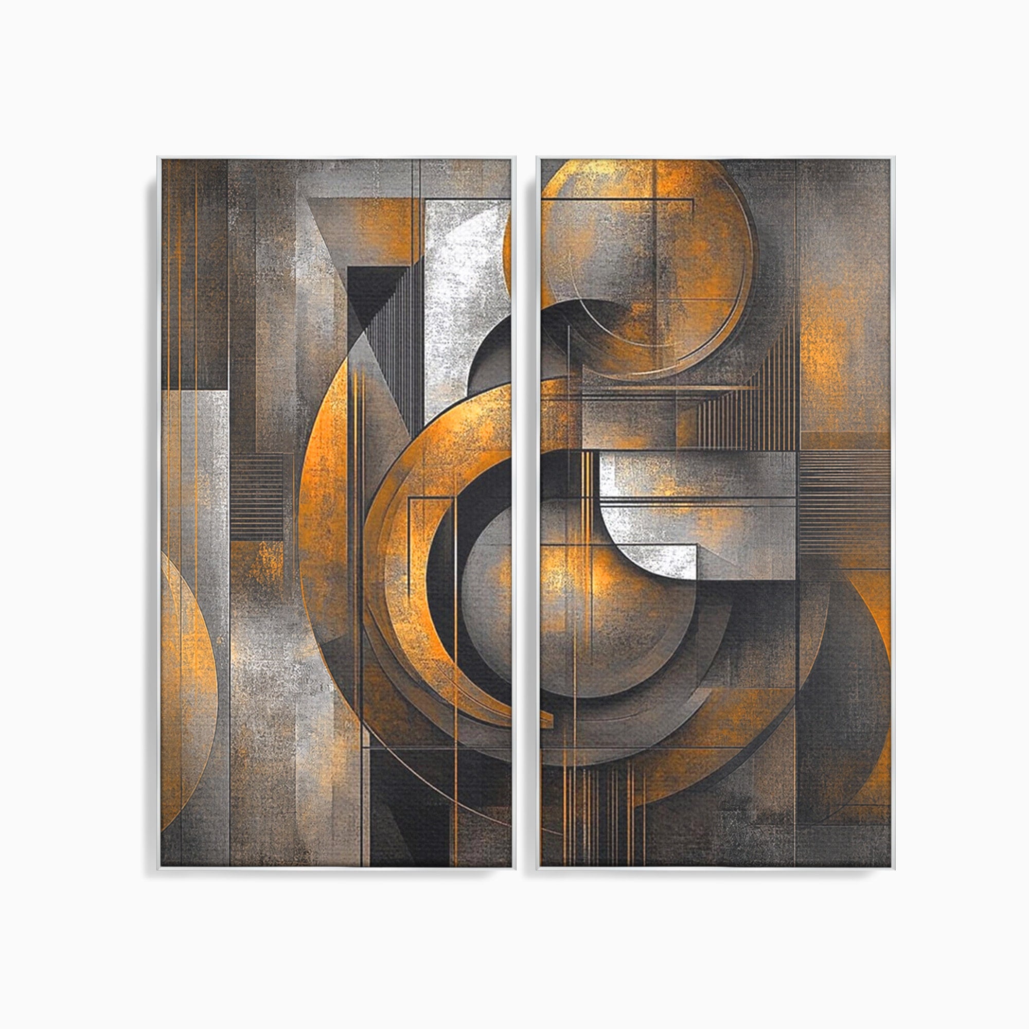 Set 2 Tablouri Canvas Premium LuxCanva® C2-1298, Cercul care tine lumea, Abstract, Auriu, Negru, Gri, Geometrie, Respiratie, Echilibru, Gravitatie, Ritual, Calm, Stabilitate, Materie, Birou, Living, Dormitor