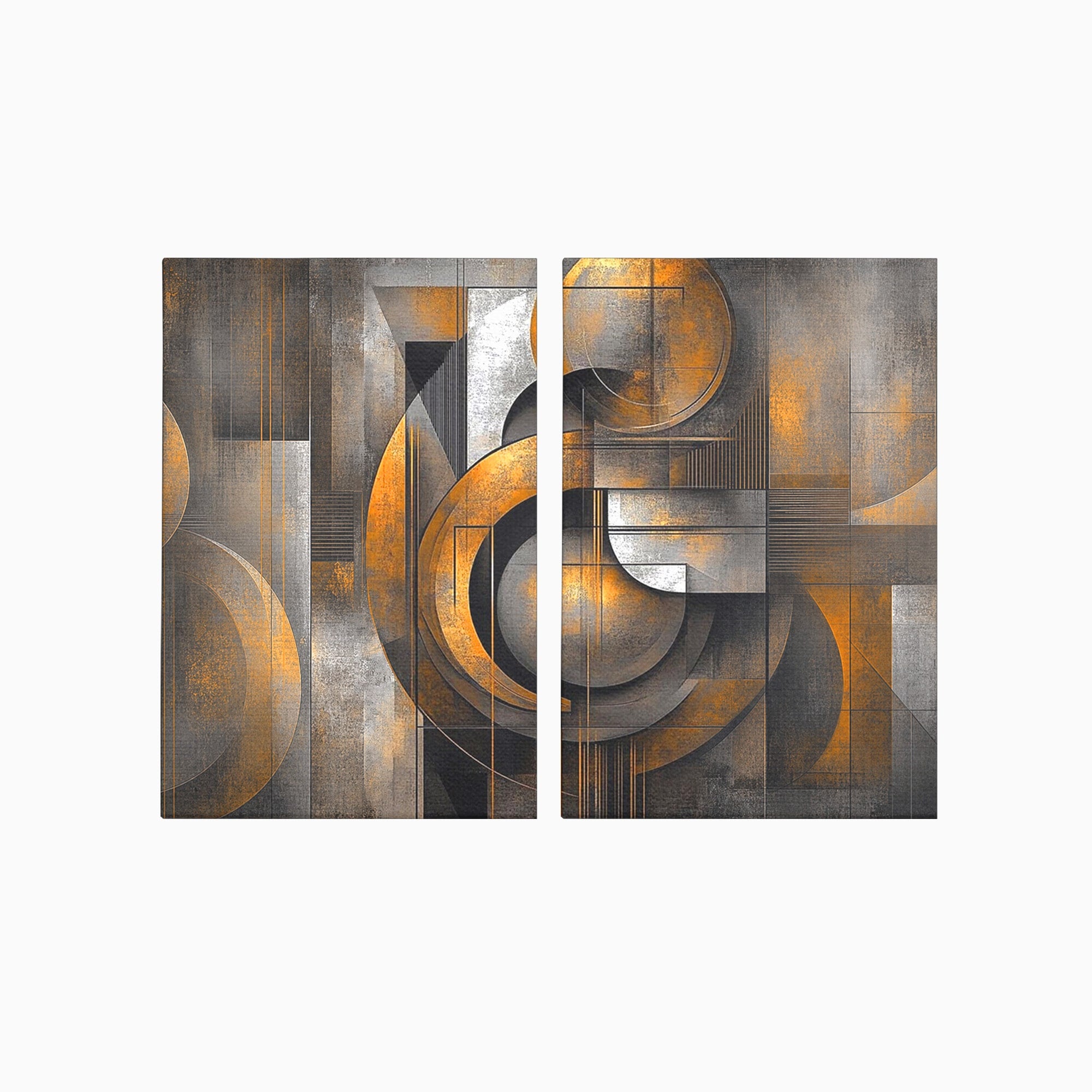 Set 2 Tablouri Canvas Premium LuxCanva® C2-1298, Cercul care tine lumea, Abstract, Auriu, Negru, Gri, Geometrie, Respiratie, Echilibru, Gravitatie, Ritual, Calm, Stabilitate, Materie, Birou, Living, Dormitor