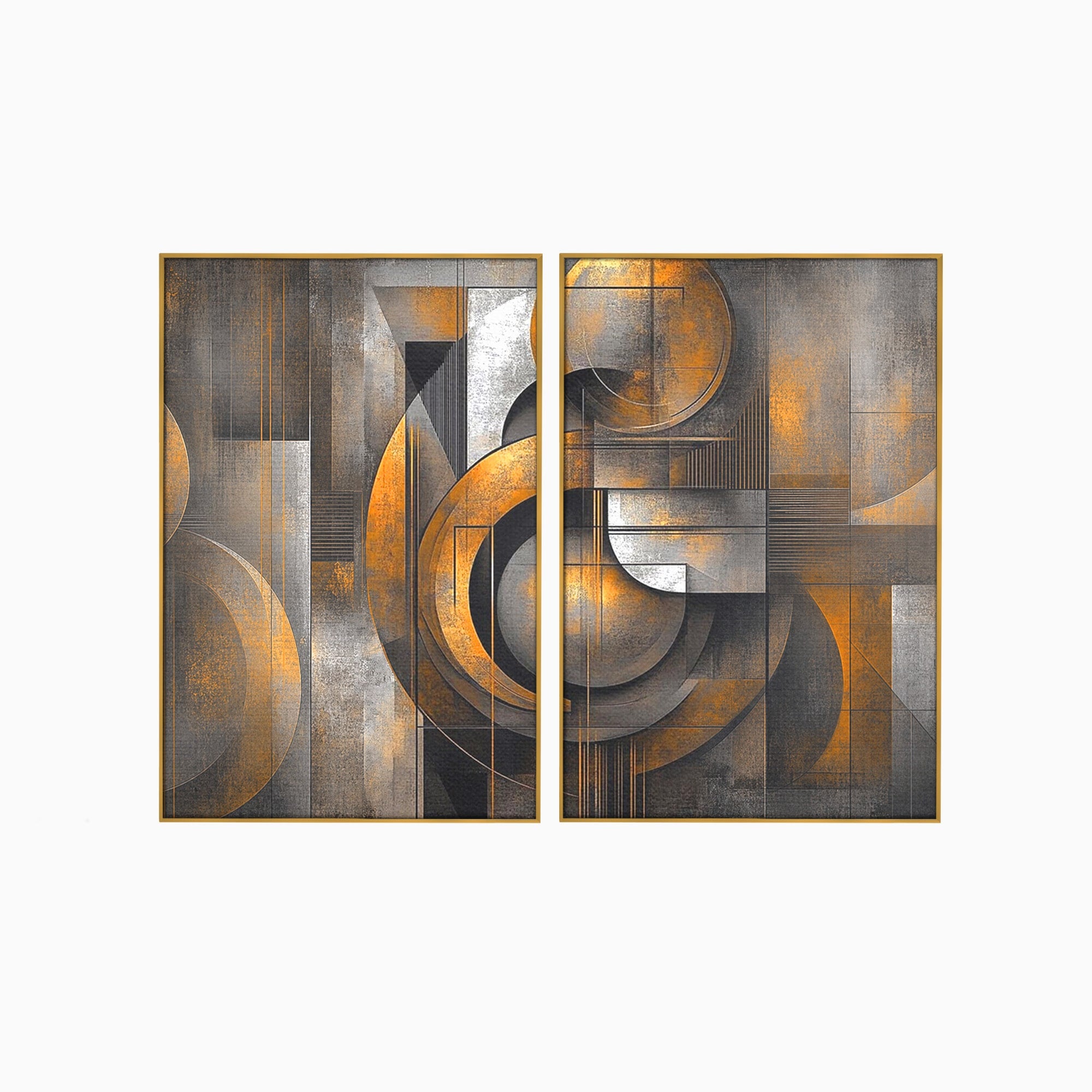 Set 2 Tablouri Canvas Premium LuxCanva® C2-1298, Cercul care tine lumea, Abstract, Auriu, Negru, Gri, Geometrie, Respiratie, Echilibru, Gravitatie, Ritual, Calm, Stabilitate, Materie, Birou, Living, Dormitor