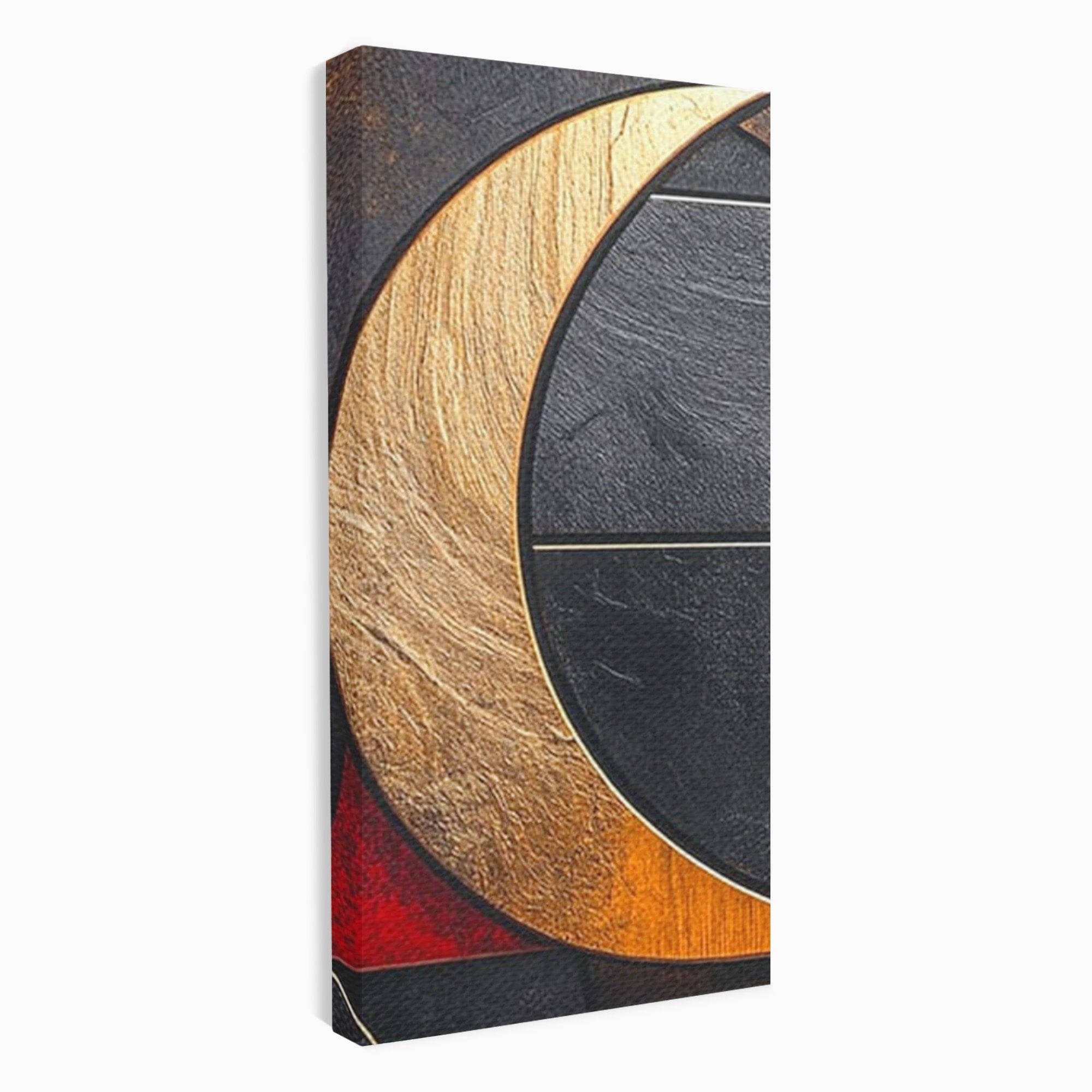 Set 2 Tablouri Canvas Premium LuxCanva® C2-1307, Aurul Noptii, Geometrie, Culori, Abstract, Auriu, Cerc, Arc, Linii, Rosu, Asimetrie, Colectie, Galerie, Expresiv, Premium, Visare, Birou, Living, Dormitor