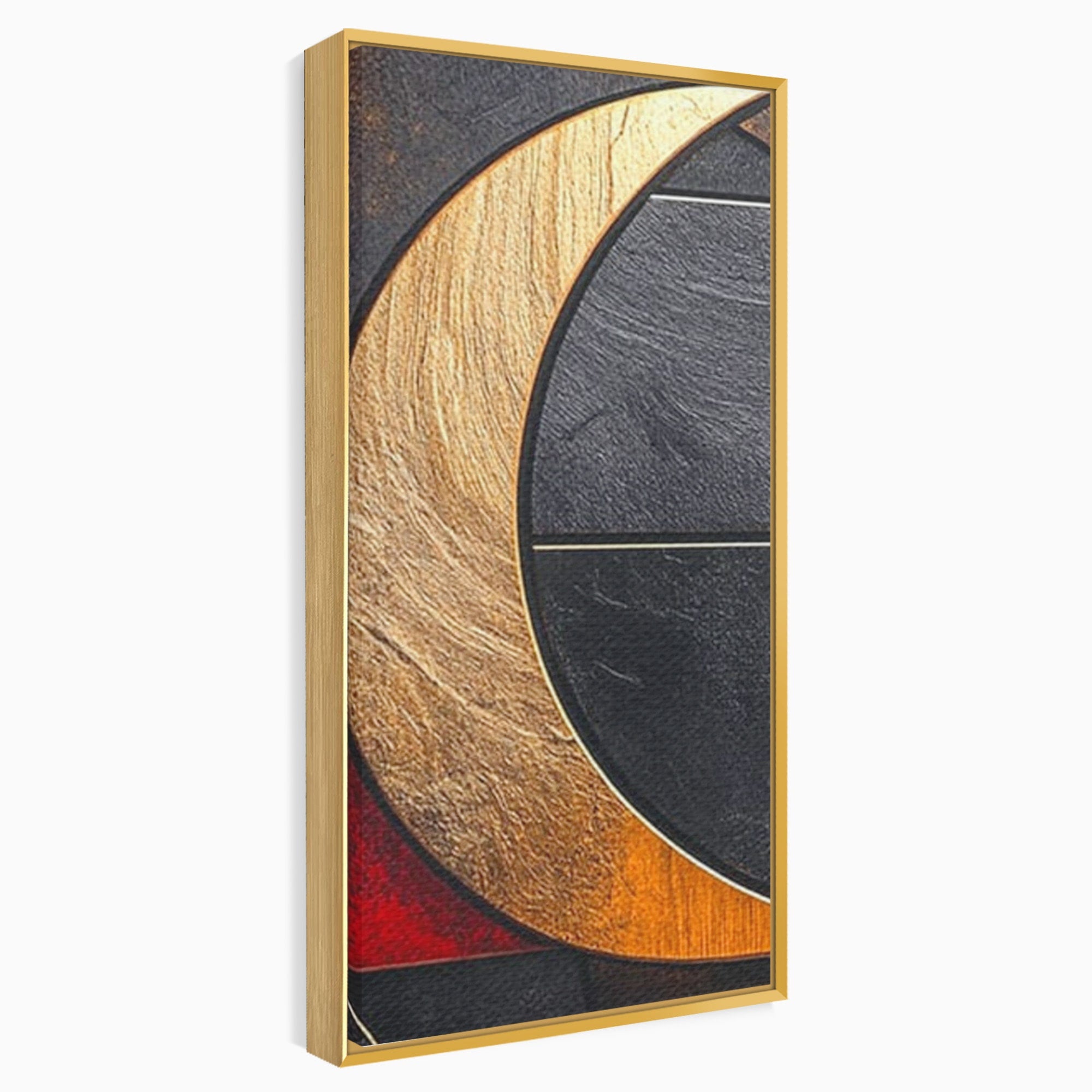 Set 2 Tablouri Canvas Premium LuxCanva® C2-1307, Aurul Noptii, Geometrie, Culori, Abstract, Auriu, Cerc, Arc, Linii, Rosu, Asimetrie, Colectie, Galerie, Expresiv, Premium, Visare, Birou, Living, Dormitor