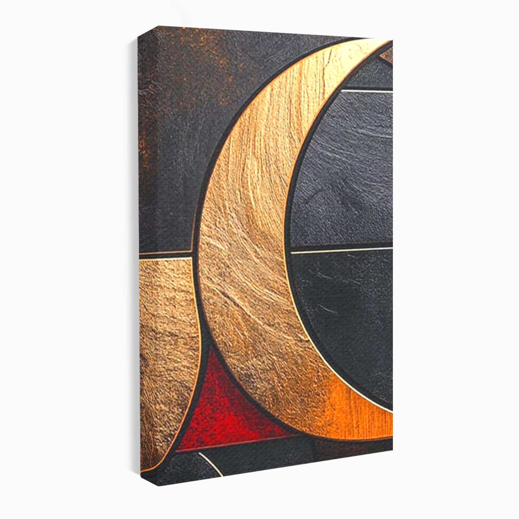 Set 2 Tablouri Canvas Premium LuxCanva® C2-1307, Aurul Noptii, Geometrie, Culori, Abstract, Auriu, Cerc, Arc, Linii, Rosu, Asimetrie, Colectie, Galerie, Expresiv, Premium, Visare, Birou, Living, Dormitor