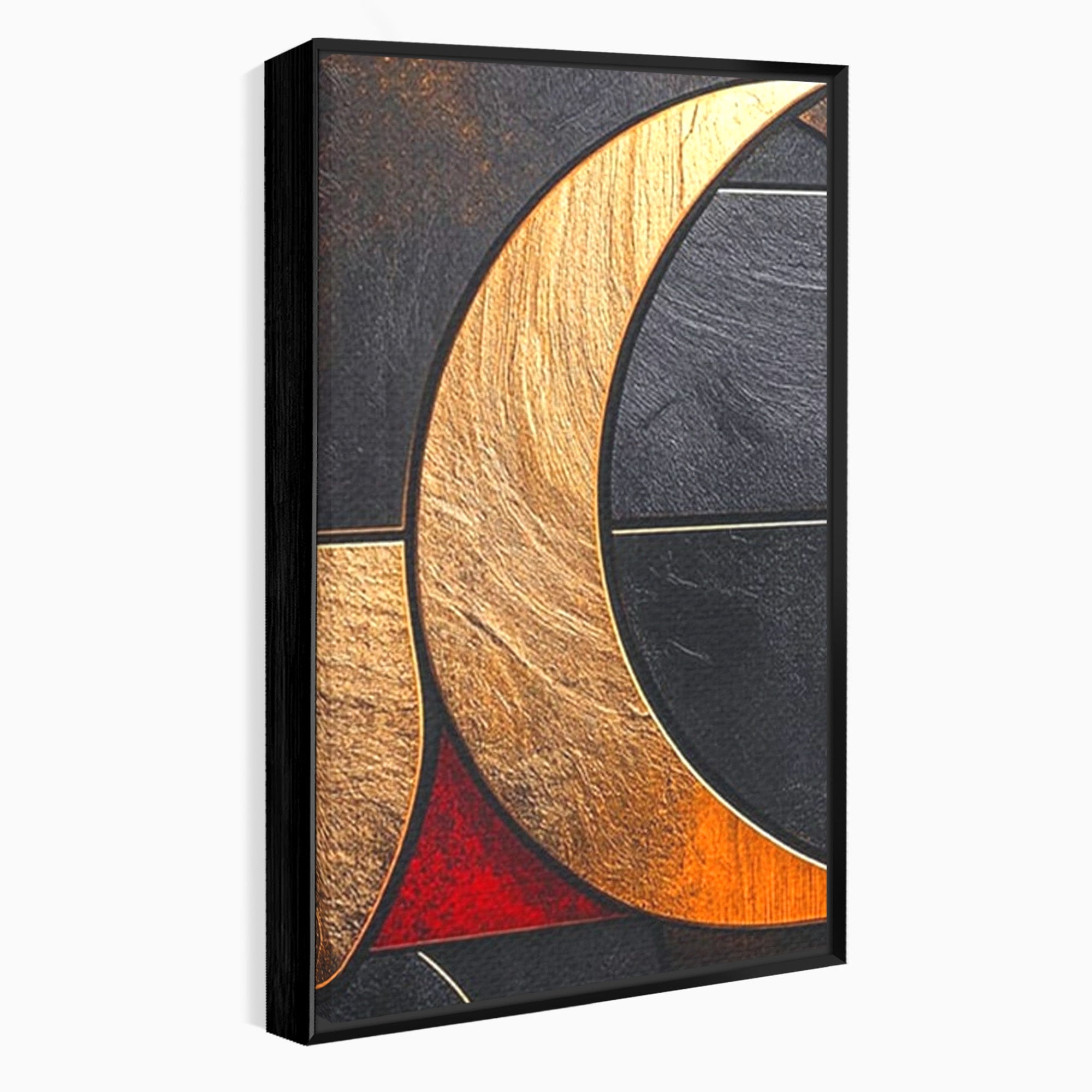 Set 2 Tablouri Canvas Premium LuxCanva® C2-1307, Aurul Noptii, Geometrie, Culori, Abstract, Auriu, Cerc, Arc, Linii, Rosu, Asimetrie, Colectie, Galerie, Expresiv, Premium, Visare, Birou, Living, Dormitor