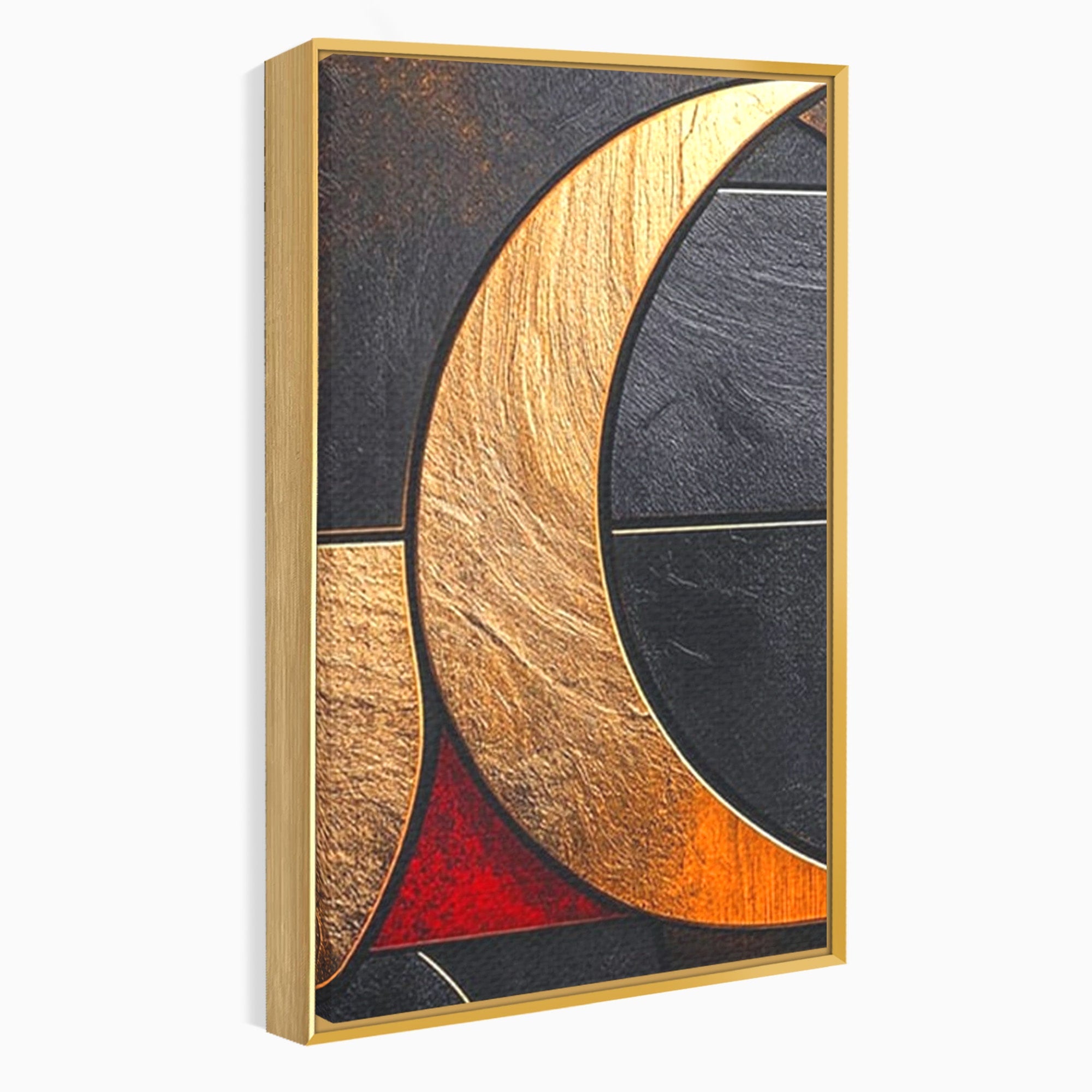 Set 2 Tablouri Canvas Premium LuxCanva® C2-1307, Aurul Noptii, Geometrie, Culori, Abstract, Auriu, Cerc, Arc, Linii, Rosu, Asimetrie, Colectie, Galerie, Expresiv, Premium, Visare, Birou, Living, Dormitor