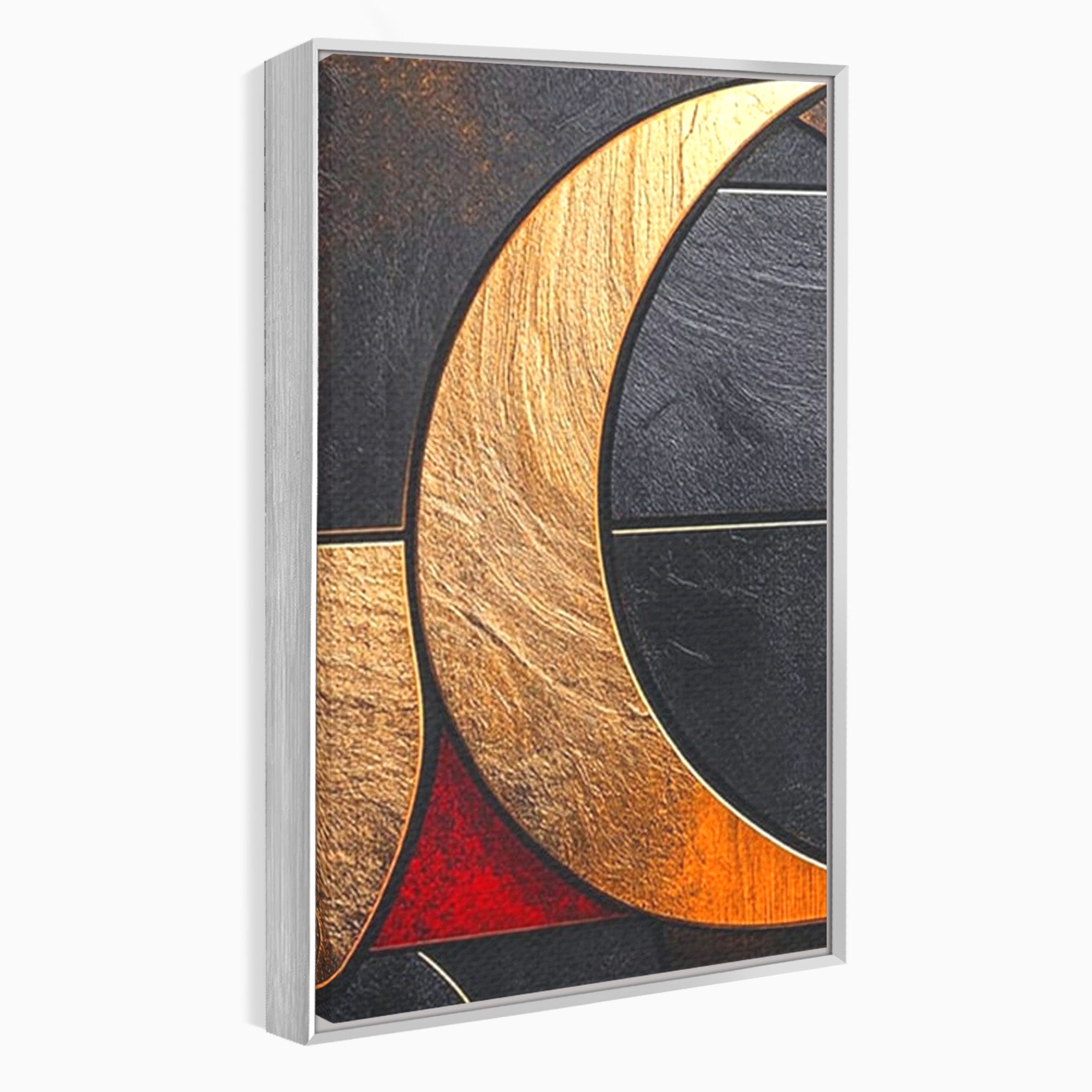 Set 2 Tablouri Canvas Premium LuxCanva® C2-1307, Aurul Noptii, Geometrie, Culori, Abstract, Auriu, Cerc, Arc, Linii, Rosu, Asimetrie, Colectie, Galerie, Expresiv, Premium, Visare, Birou, Living, Dormitor
