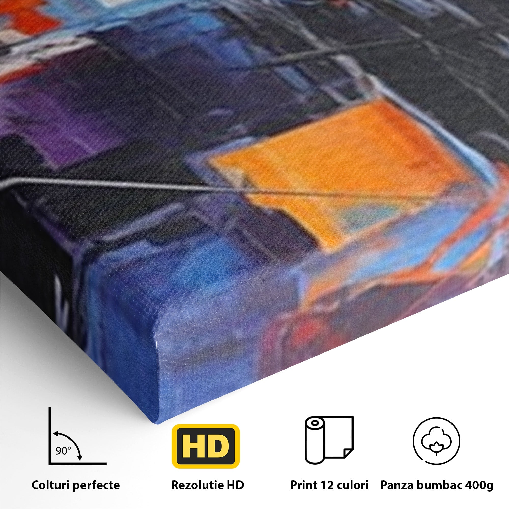 Set 2 Tablouri Canvas Premium LuxCanva® C2-1312, Rasarit Artificial, Culori, Abstract, Dinamism, Modern, Portocaliu, Violet, Albastru, Linii, Traseu, Haos, Futurist, Miscare, Birou, Living, Dormitor