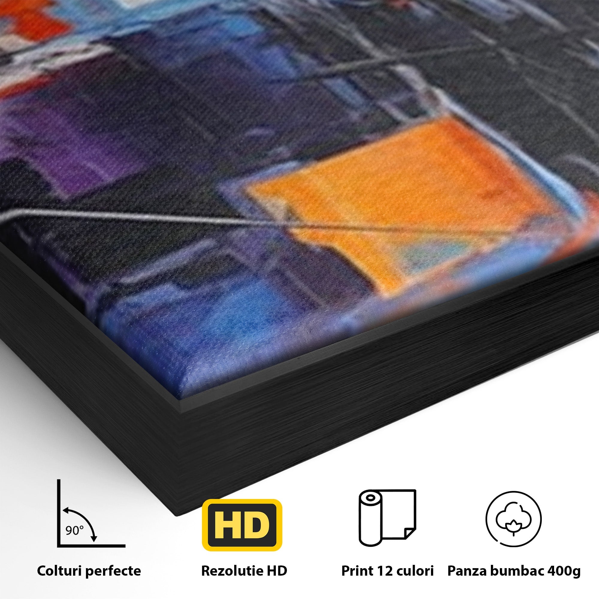 Set 2 Tablouri Canvas Premium LuxCanva® C2-1312, Rasarit Artificial, Culori, Abstract, Dinamism, Modern, Portocaliu, Violet, Albastru, Linii, Traseu, Haos, Futurist, Miscare, Birou, Living, Dormitor