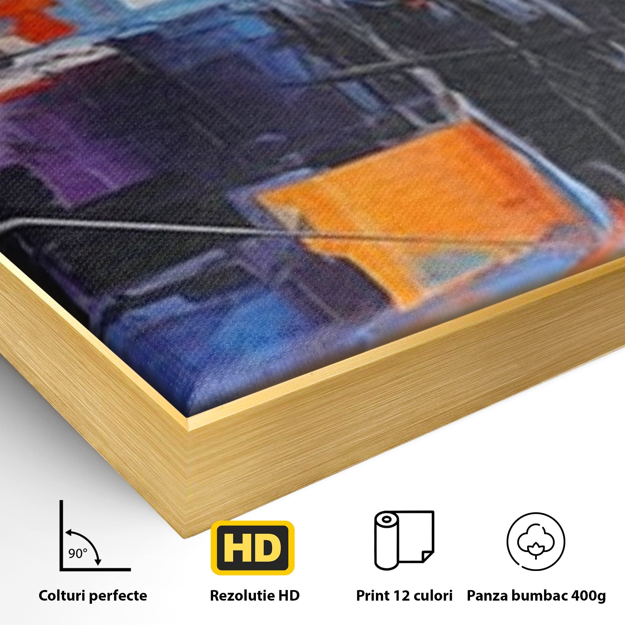 Set 2 Tablouri Canvas Premium LuxCanva® C2-1312, Rasarit Artificial, Culori, Abstract, Dinamism, Modern, Portocaliu, Violet, Albastru, Linii, Traseu, Haos, Futurist, Miscare, Birou, Living, Dormitor