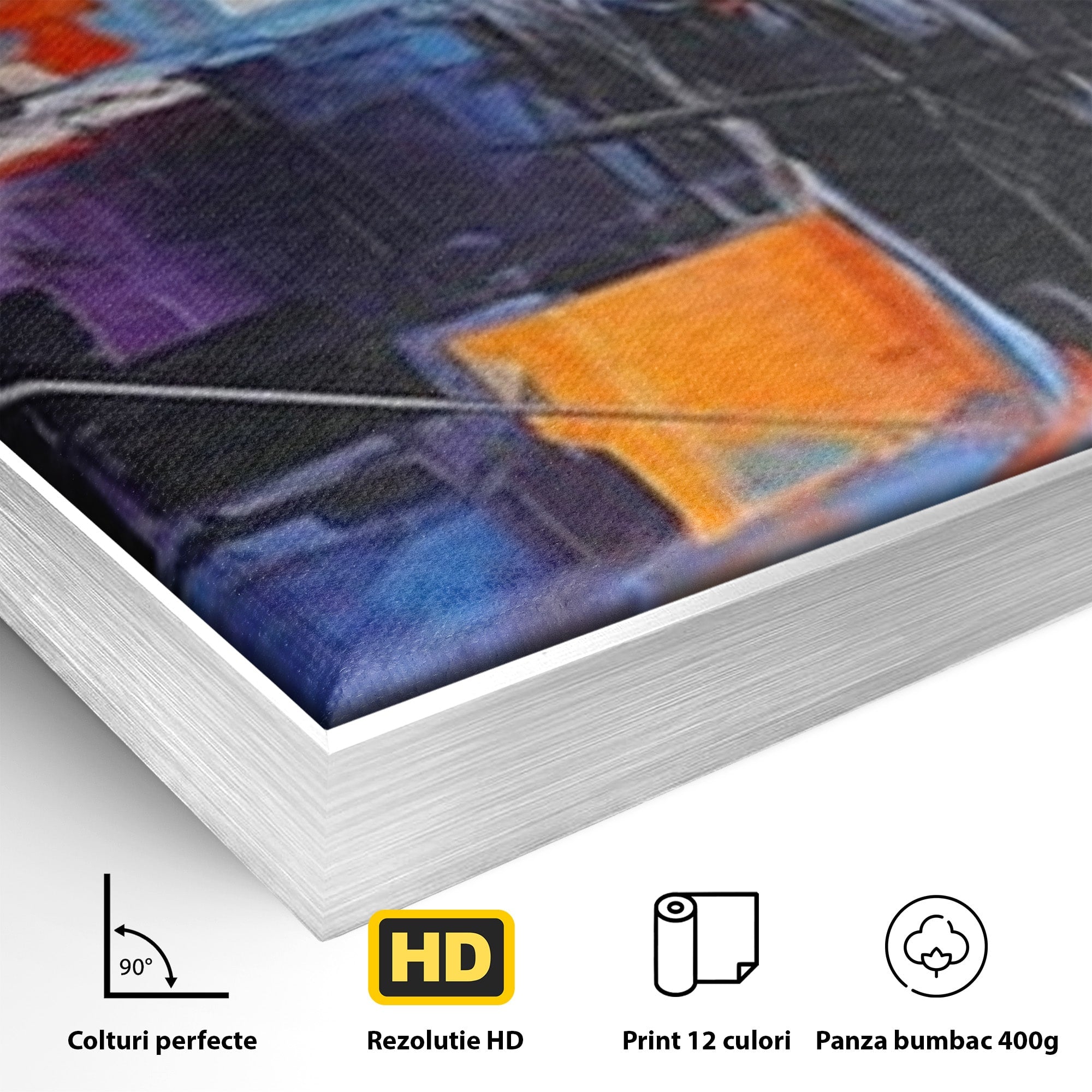 Set 2 Tablouri Canvas Premium LuxCanva® C2-1312, Rasarit Artificial, Culori, Abstract, Dinamism, Modern, Portocaliu, Violet, Albastru, Linii, Traseu, Haos, Futurist, Miscare, Birou, Living, Dormitor