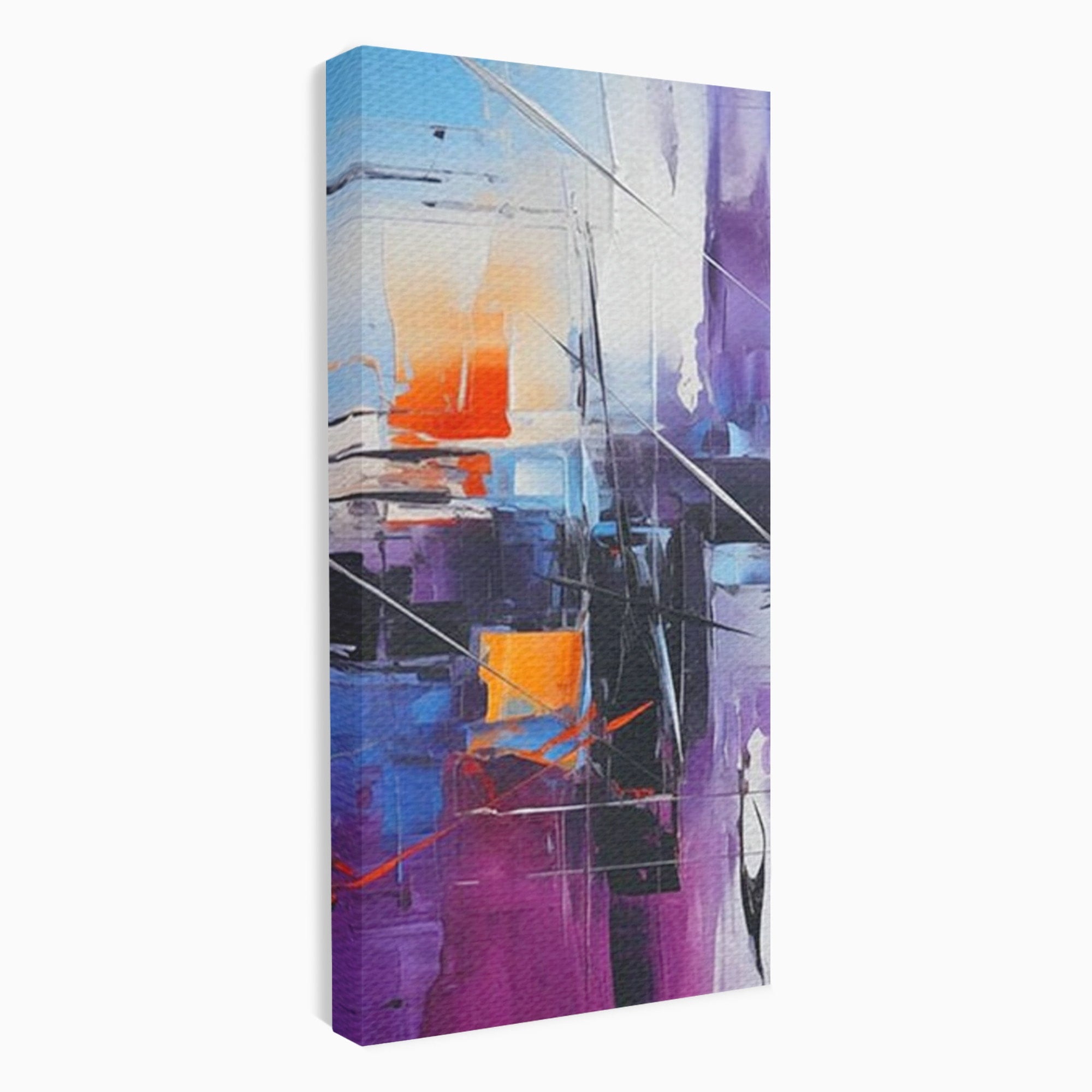 Set 2 Tablouri Canvas Premium LuxCanva® C2-1312, Rasarit Artificial, Culori, Abstract, Dinamism, Modern, Portocaliu, Violet, Albastru, Linii, Traseu, Haos, Futurist, Miscare, Birou, Living, Dormitor