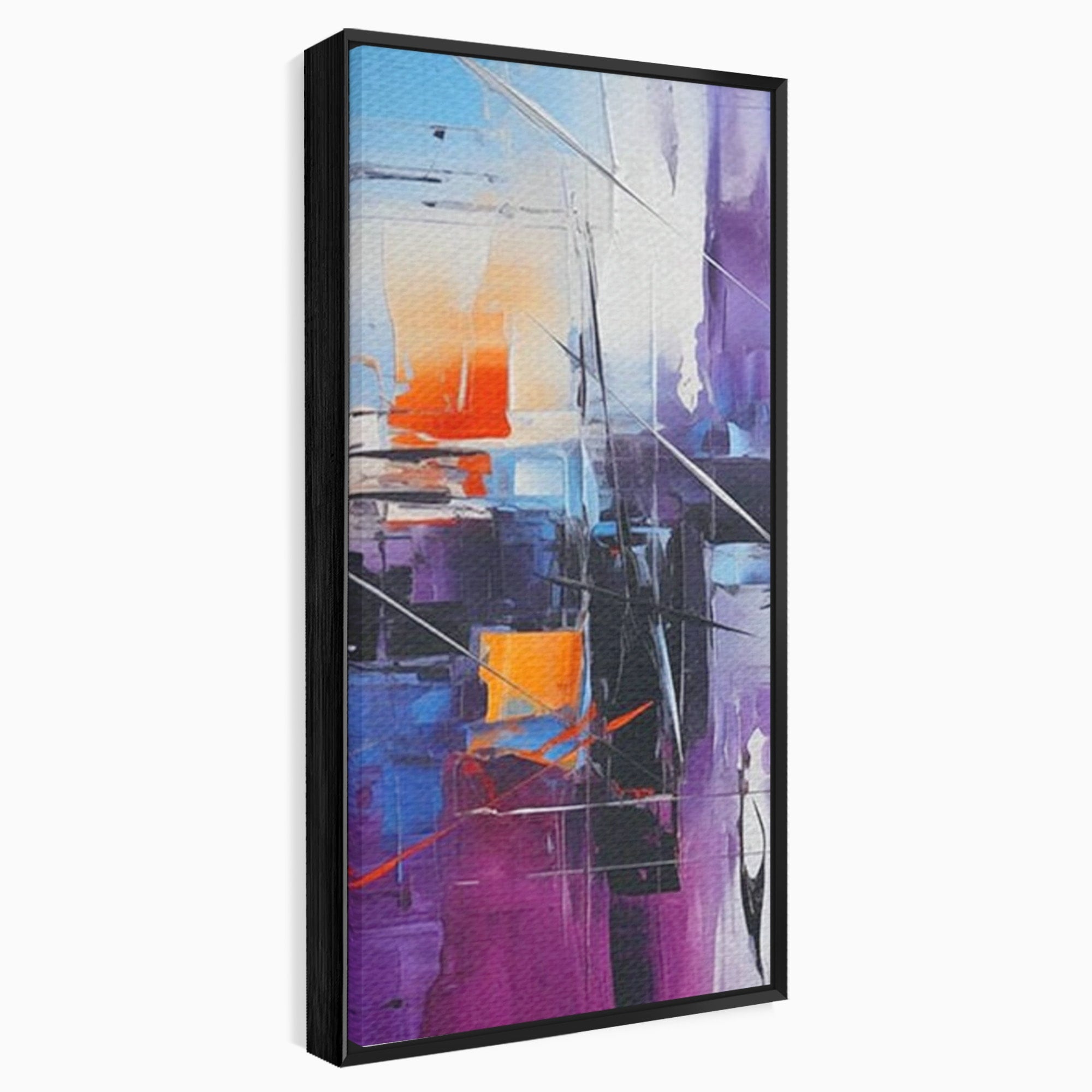 Set 2 Tablouri Canvas Premium LuxCanva® C2-1312, Rasarit Artificial, Culori, Abstract, Dinamism, Modern, Portocaliu, Violet, Albastru, Linii, Traseu, Haos, Futurist, Miscare, Birou, Living, Dormitor