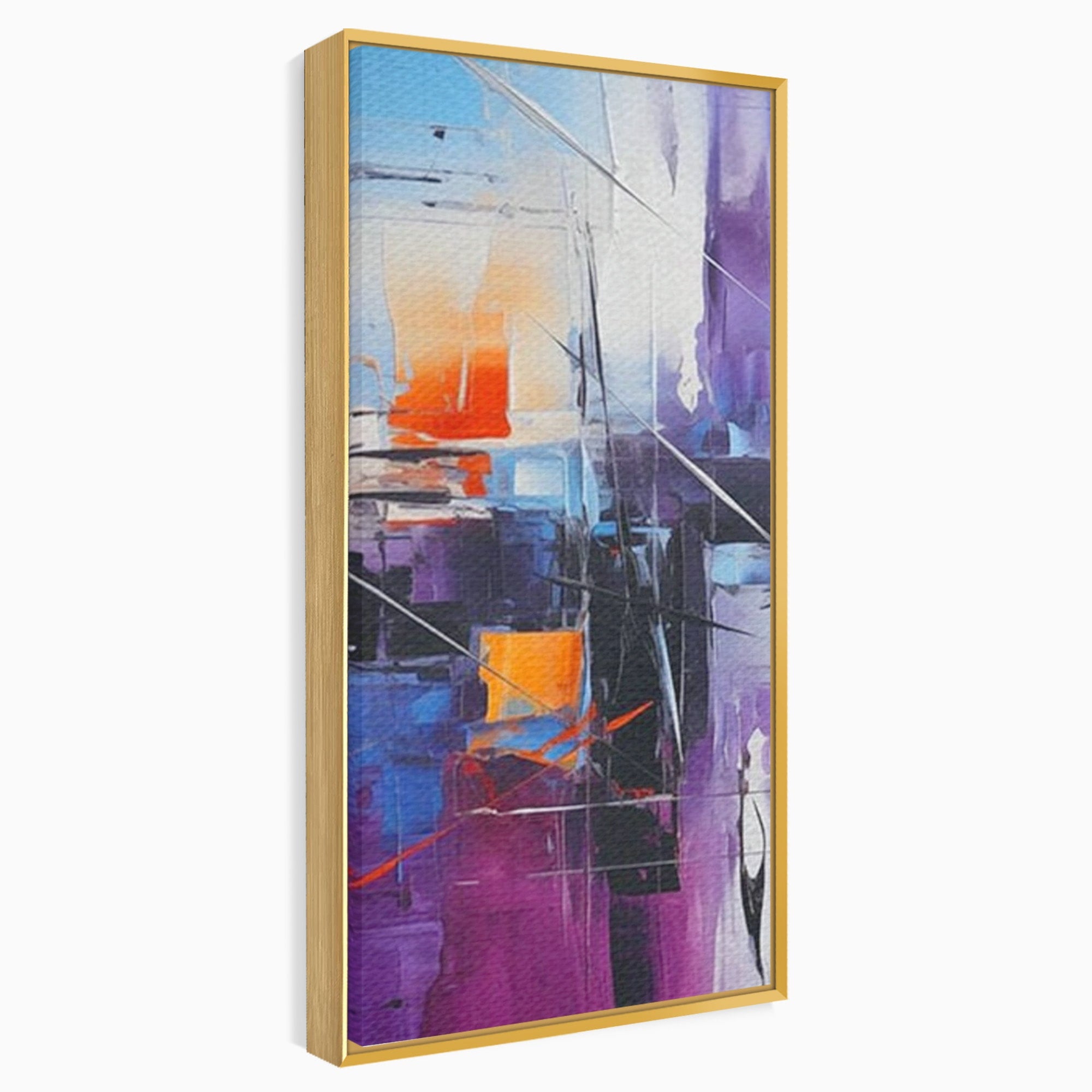 Set 2 Tablouri Canvas Premium LuxCanva® C2-1312, Rasarit Artificial, Culori, Abstract, Dinamism, Modern, Portocaliu, Violet, Albastru, Linii, Traseu, Haos, Futurist, Miscare, Birou, Living, Dormitor