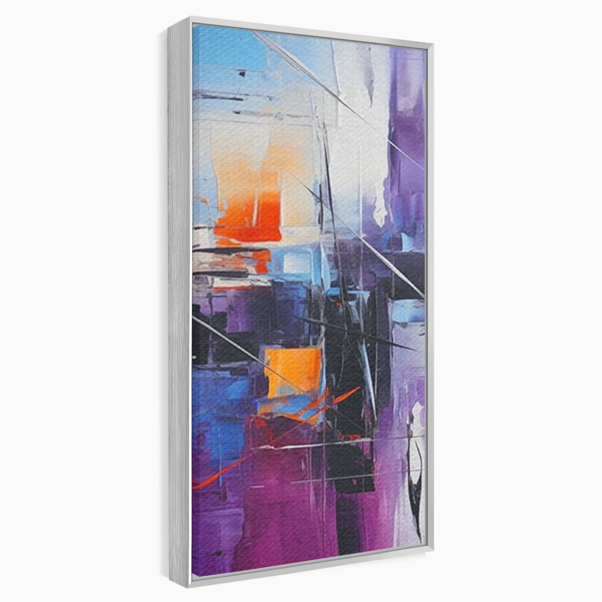 Set 2 Tablouri Canvas Premium LuxCanva® C2-1312, Rasarit Artificial, Culori, Abstract, Dinamism, Modern, Portocaliu, Violet, Albastru, Linii, Traseu, Haos, Futurist, Miscare, Birou, Living, Dormitor