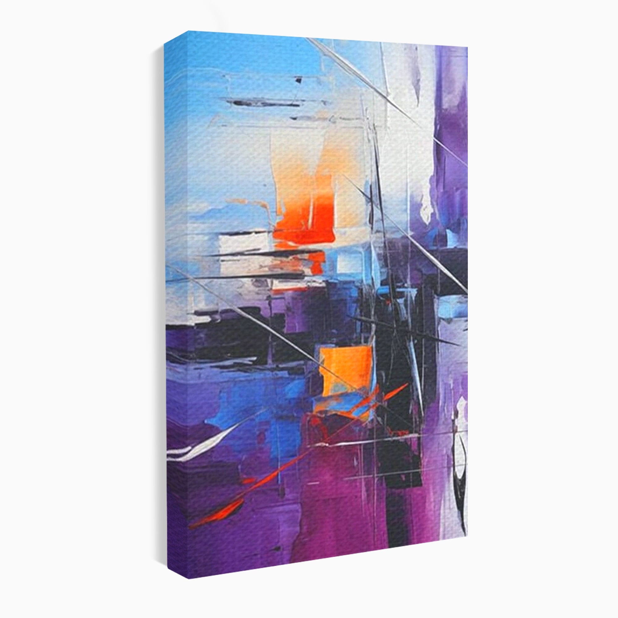 Set 2 Tablouri Canvas Premium LuxCanva® C2-1312, Rasarit Artificial, Culori, Abstract, Dinamism, Modern, Portocaliu, Violet, Albastru, Linii, Traseu, Haos, Futurist, Miscare, Birou, Living, Dormitor