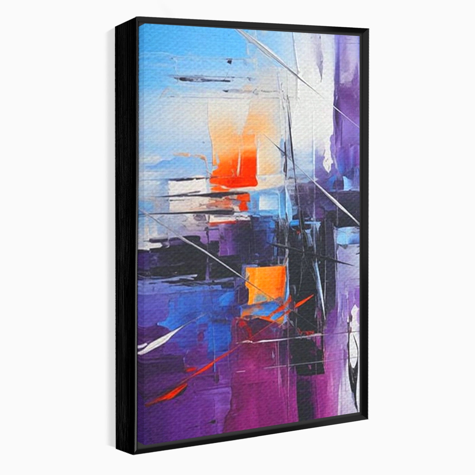 Set 2 Tablouri Canvas Premium LuxCanva® C2-1312, Rasarit Artificial, Culori, Abstract, Dinamism, Modern, Portocaliu, Violet, Albastru, Linii, Traseu, Haos, Futurist, Miscare, Birou, Living, Dormitor