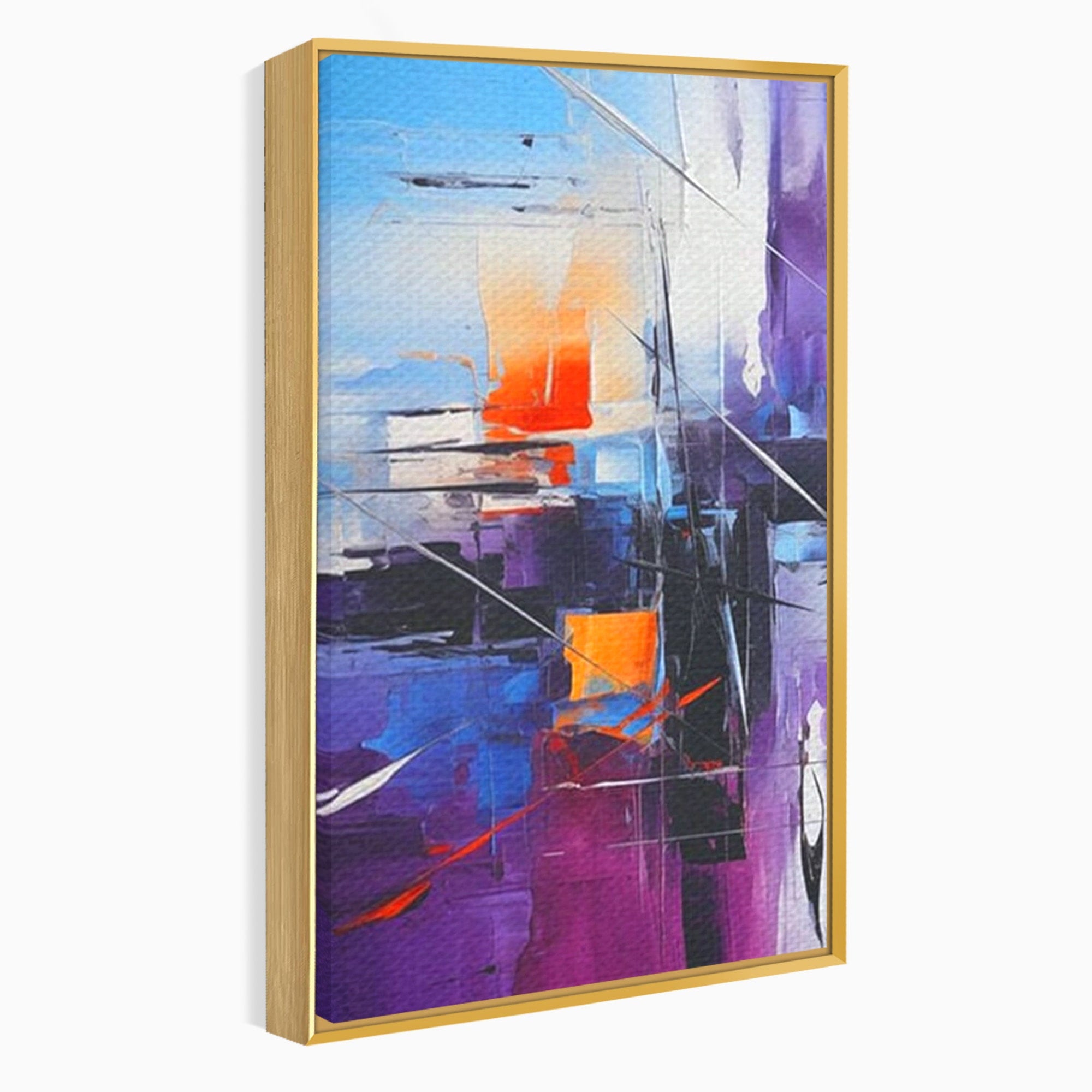 Set 2 Tablouri Canvas Premium LuxCanva® C2-1312, Rasarit Artificial, Culori, Abstract, Dinamism, Modern, Portocaliu, Violet, Albastru, Linii, Traseu, Haos, Futurist, Miscare, Birou, Living, Dormitor
