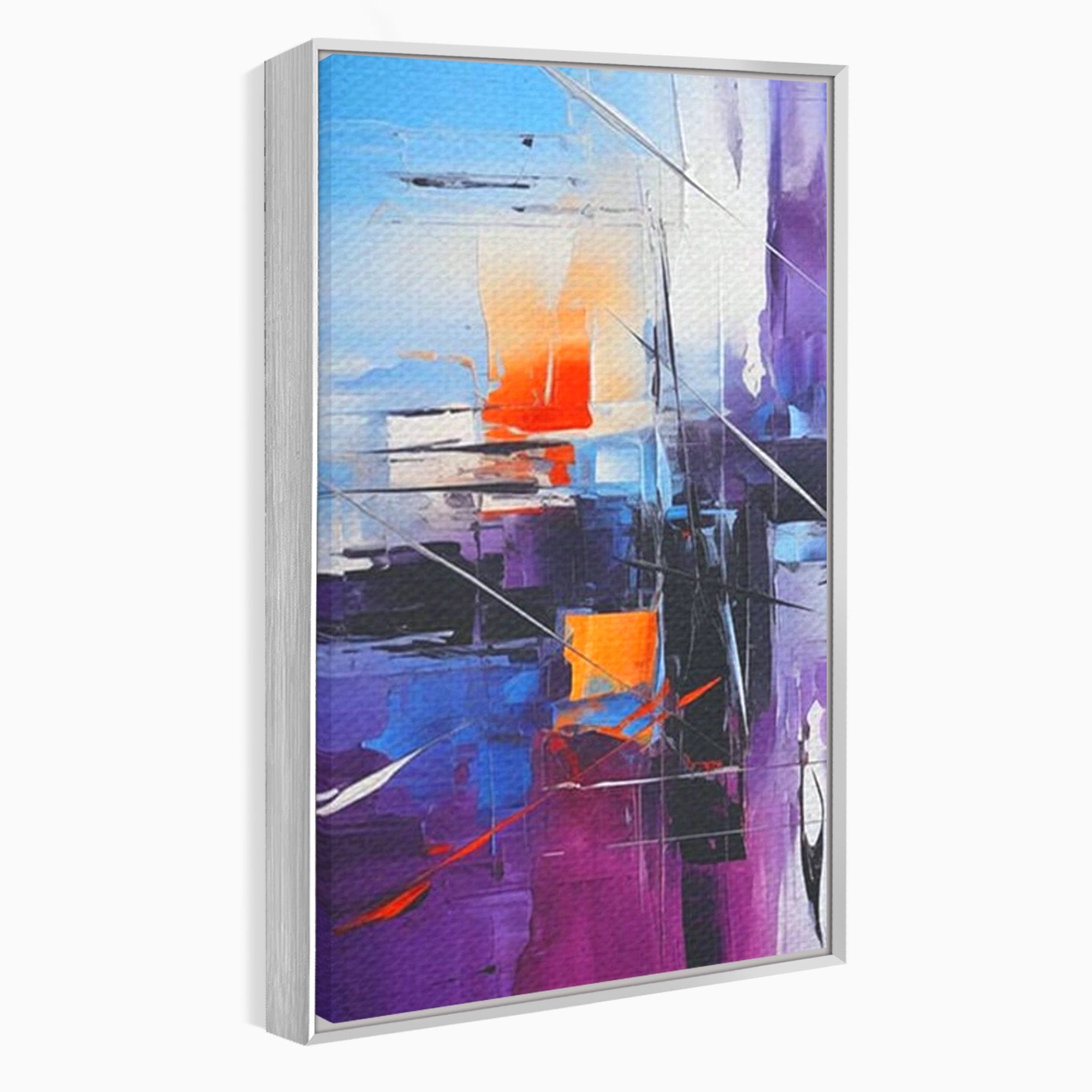 Set 2 Tablouri Canvas Premium LuxCanva® C2-1312, Rasarit Artificial, Culori, Abstract, Dinamism, Modern, Portocaliu, Violet, Albastru, Linii, Traseu, Haos, Futurist, Miscare, Birou, Living, Dormitor