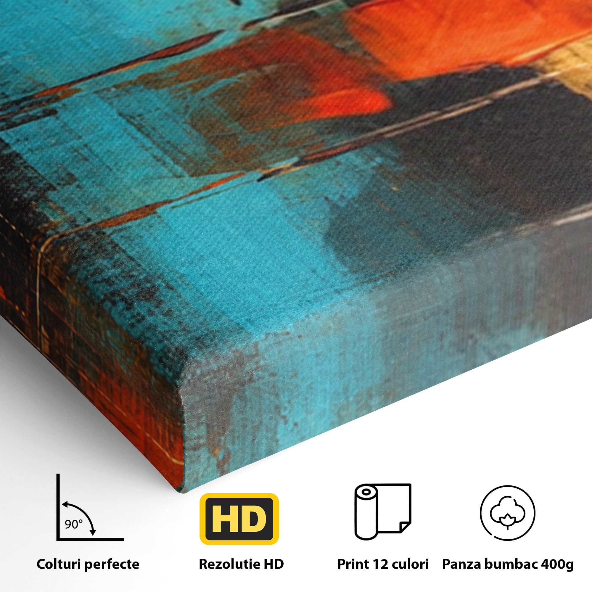 Set 2 Tablouri Canvas Premium LuxCanva® C2-1315, Ardere Lenta, Culori, Abstract, Dinamism, Modern, Portocaliu, Rosu, Albastru, Mare, Vapoare, Fereastra, Cer, Arhitectural, Ziduri, Birou, Living, Dormitor