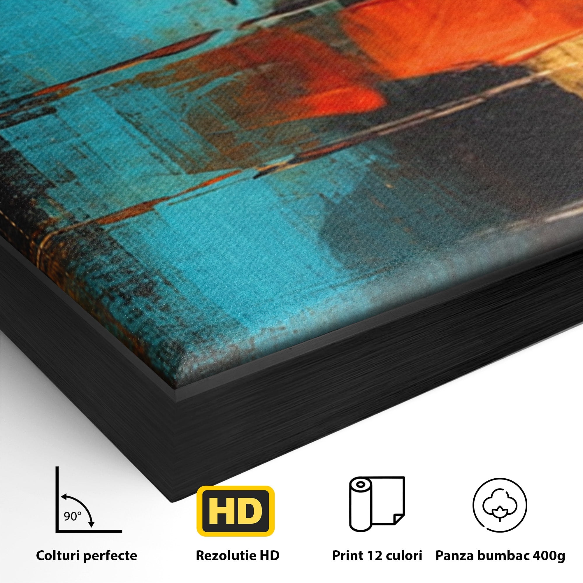 Set 2 Tablouri Canvas Premium LuxCanva® C2-1315, Ardere Lenta, Culori, Abstract, Dinamism, Modern, Portocaliu, Rosu, Albastru, Mare, Vapoare, Fereastra, Cer, Arhitectural, Ziduri, Birou, Living, Dormitor