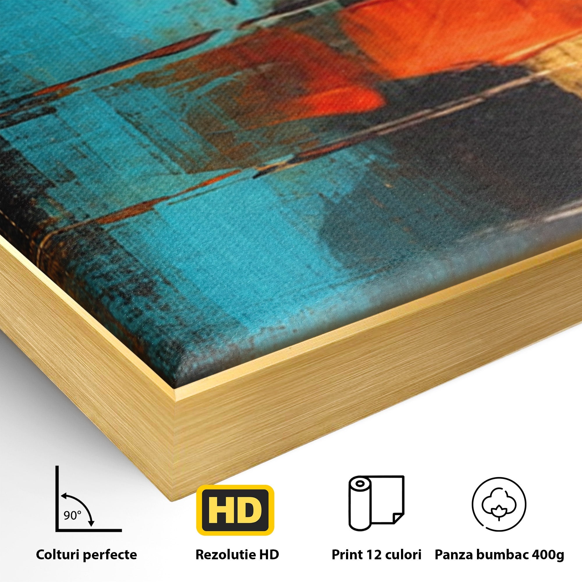 Set 2 Tablouri Canvas Premium LuxCanva® C2-1315, Ardere Lenta, Culori, Abstract, Dinamism, Modern, Portocaliu, Rosu, Albastru, Mare, Vapoare, Fereastra, Cer, Arhitectural, Ziduri, Birou, Living, Dormitor