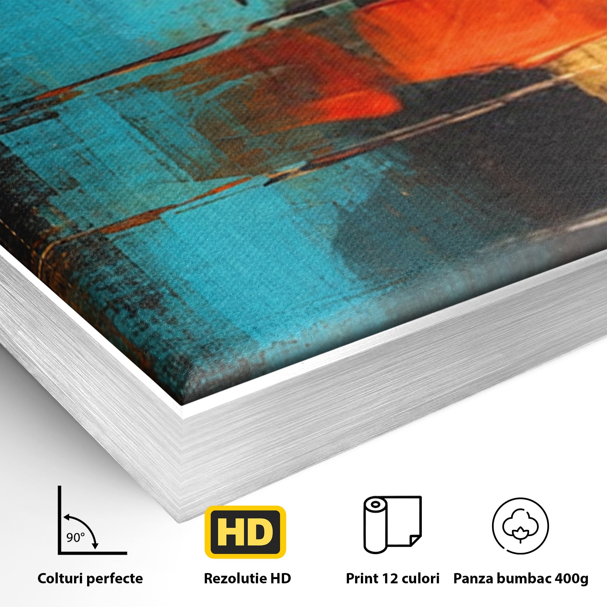 Set 2 Tablouri Canvas Premium LuxCanva® C2-1315, Ardere Lenta, Culori, Abstract, Dinamism, Modern, Portocaliu, Rosu, Albastru, Mare, Vapoare, Fereastra, Cer, Arhitectural, Ziduri, Birou, Living, Dormitor