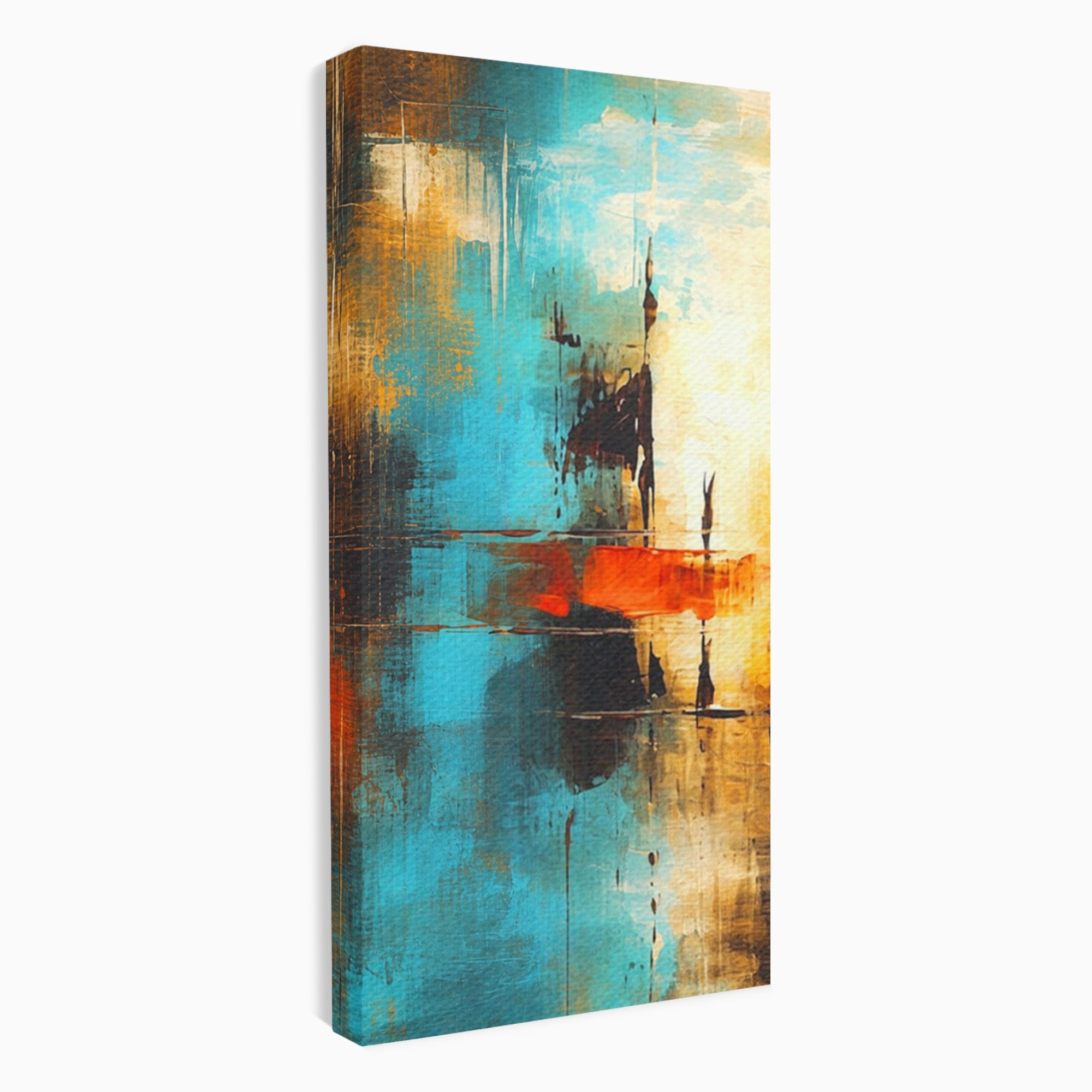Set 2 Tablouri Canvas Premium LuxCanva® C2-1315, Ardere Lenta, Culori, Abstract, Dinamism, Modern, Portocaliu, Rosu, Albastru, Mare, Vapoare, Fereastra, Cer, Arhitectural, Ziduri, Birou, Living, Dormitor