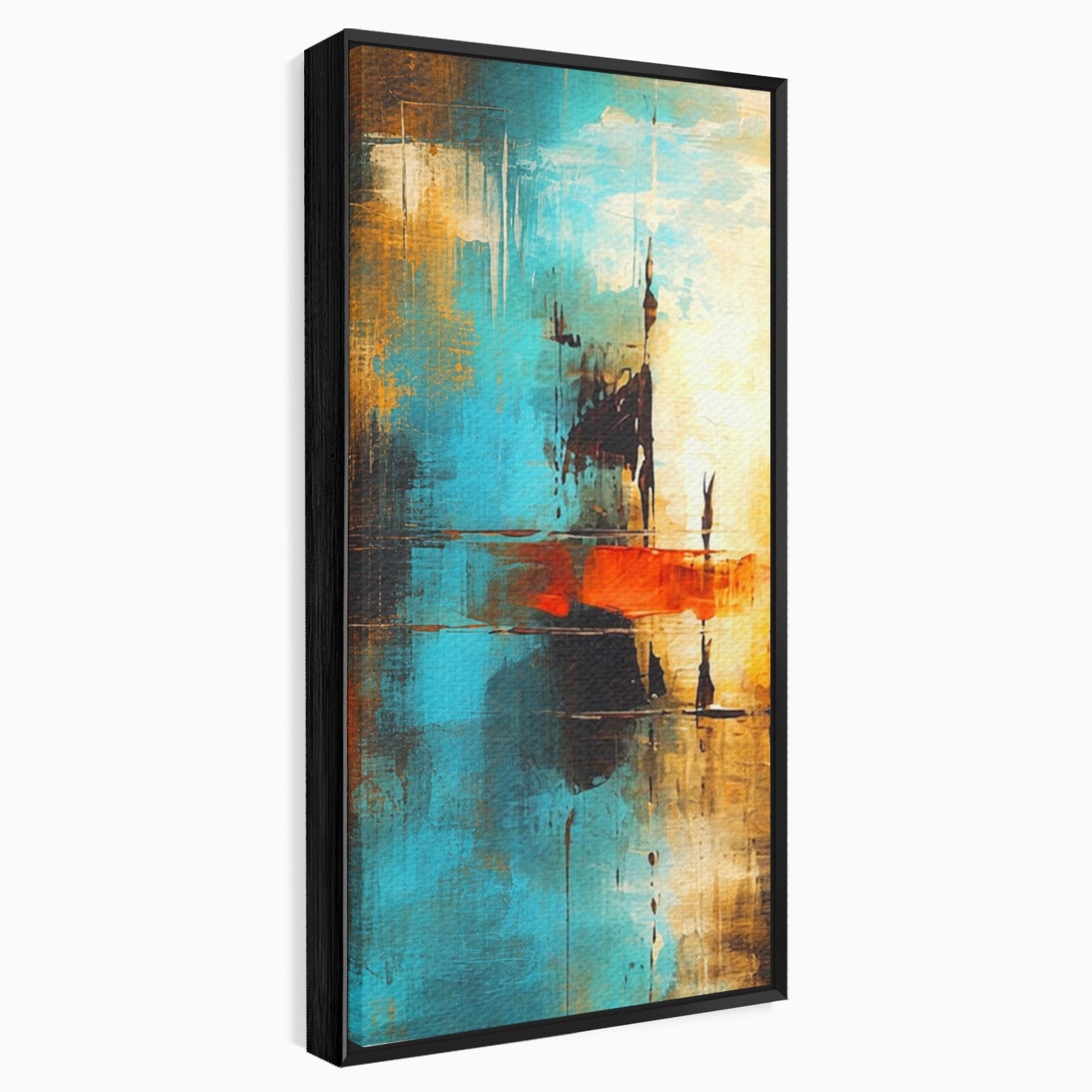 Set 2 Tablouri Canvas Premium LuxCanva® C2-1315, Ardere Lenta, Culori, Abstract, Dinamism, Modern, Portocaliu, Rosu, Albastru, Mare, Vapoare, Fereastra, Cer, Arhitectural, Ziduri, Birou, Living, Dormitor