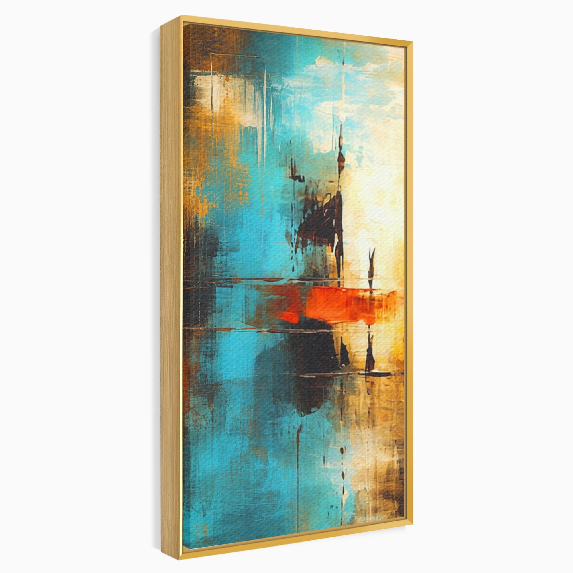 Set 2 Tablouri Canvas Premium LuxCanva® C2-1315, Ardere Lenta, Culori, Abstract, Dinamism, Modern, Portocaliu, Rosu, Albastru, Mare, Vapoare, Fereastra, Cer, Arhitectural, Ziduri, Birou, Living, Dormitor