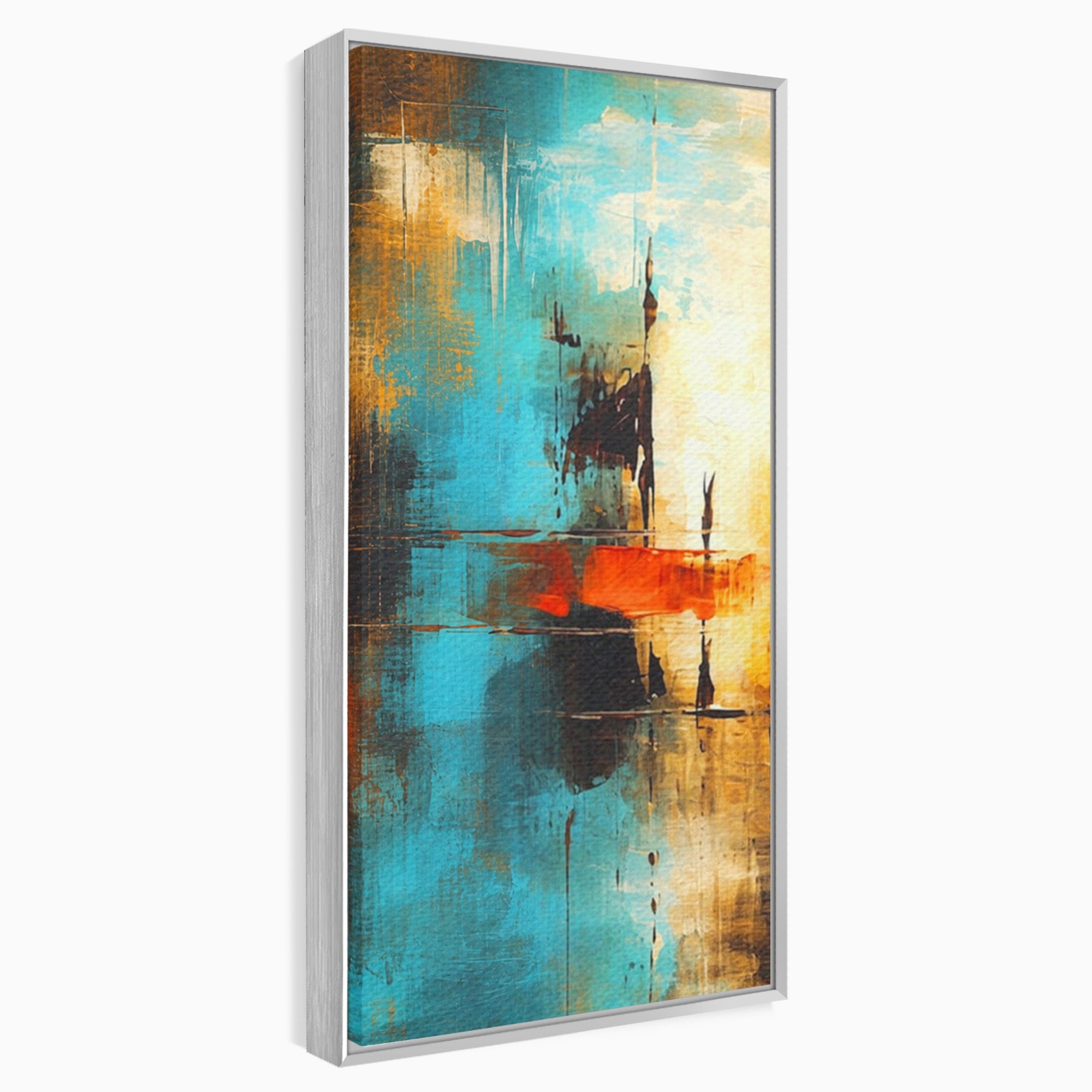 Set 2 Tablouri Canvas Premium LuxCanva® C2-1315, Ardere Lenta, Culori, Abstract, Dinamism, Modern, Portocaliu, Rosu, Albastru, Mare, Vapoare, Fereastra, Cer, Arhitectural, Ziduri, Birou, Living, Dormitor