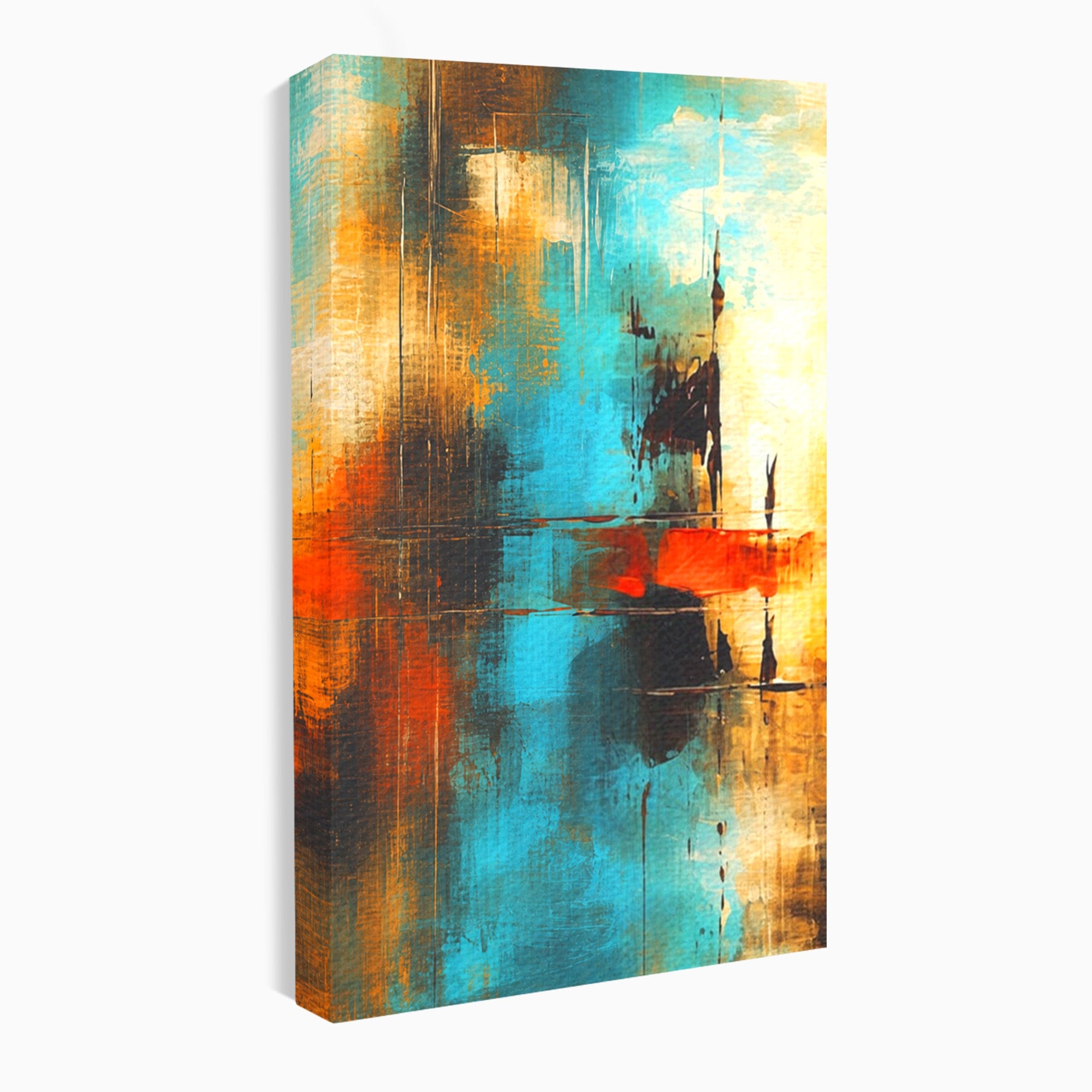 Set 2 Tablouri Canvas Premium LuxCanva® C2-1315, Ardere Lenta, Culori, Abstract, Dinamism, Modern, Portocaliu, Rosu, Albastru, Mare, Vapoare, Fereastra, Cer, Arhitectural, Ziduri, Birou, Living, Dormitor