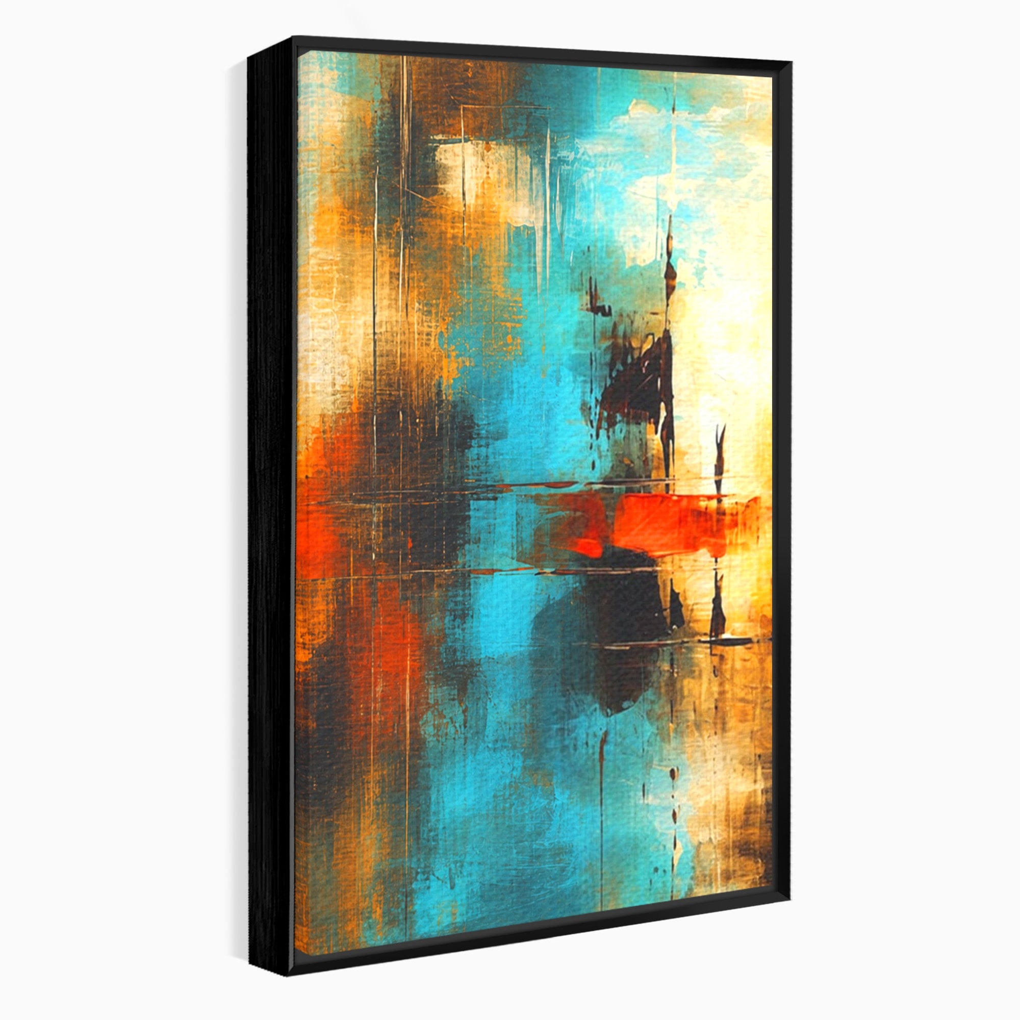 Set 2 Tablouri Canvas Premium LuxCanva® C2-1315, Ardere Lenta, Culori, Abstract, Dinamism, Modern, Portocaliu, Rosu, Albastru, Mare, Vapoare, Fereastra, Cer, Arhitectural, Ziduri, Birou, Living, Dormitor
