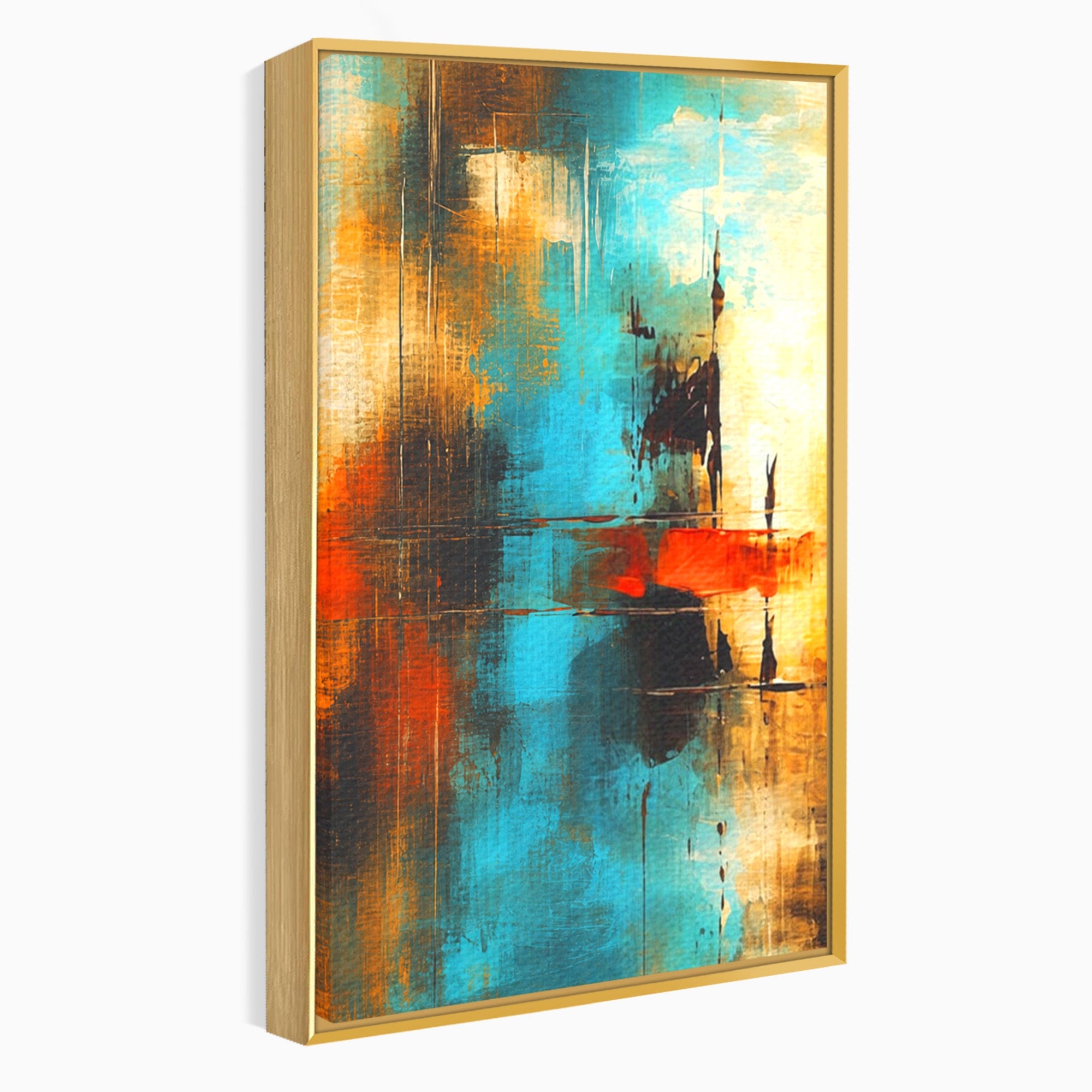 Set 2 Tablouri Canvas Premium LuxCanva® C2-1315, Ardere Lenta, Culori, Abstract, Dinamism, Modern, Portocaliu, Rosu, Albastru, Mare, Vapoare, Fereastra, Cer, Arhitectural, Ziduri, Birou, Living, Dormitor