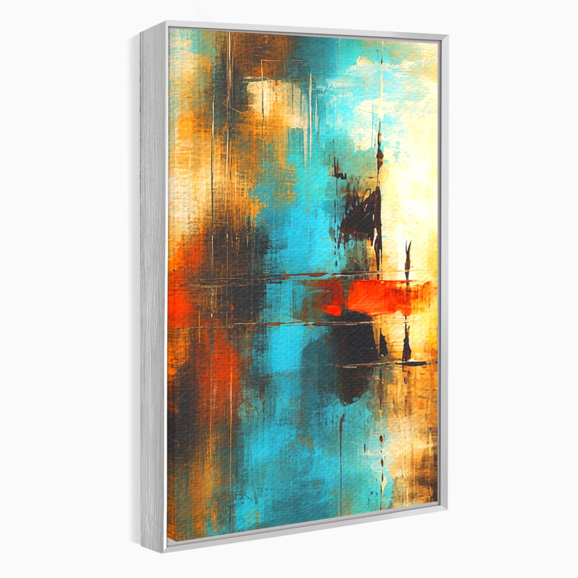 Set 2 Tablouri Canvas Premium LuxCanva® C2-1315, Ardere Lenta, Culori, Abstract, Dinamism, Modern, Portocaliu, Rosu, Albastru, Mare, Vapoare, Fereastra, Cer, Arhitectural, Ziduri, Birou, Living, Dormitor