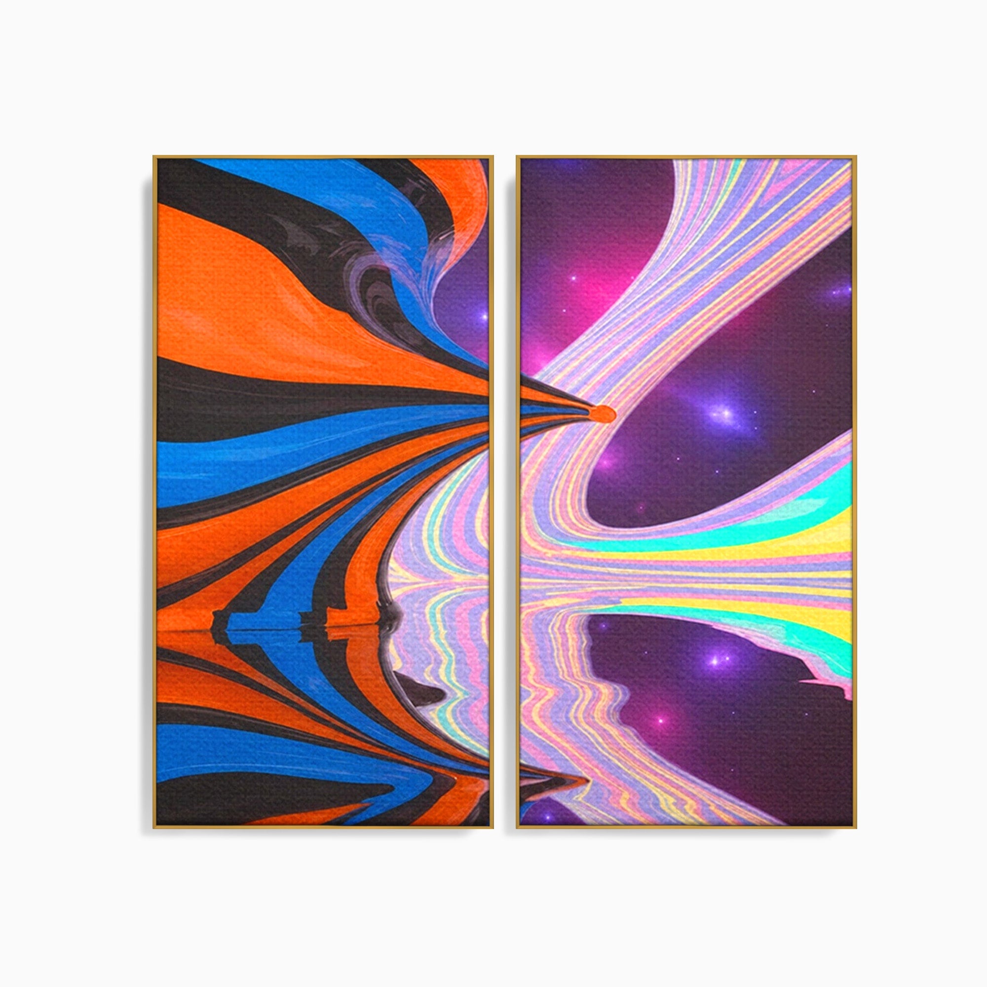 Set 2 Tablouri Canvas Premium LuxCanva® C2-1321, Universul Curcubeu, Abstract, Spatiu, Curcubeu, Living, Modern, Culori Vibrante