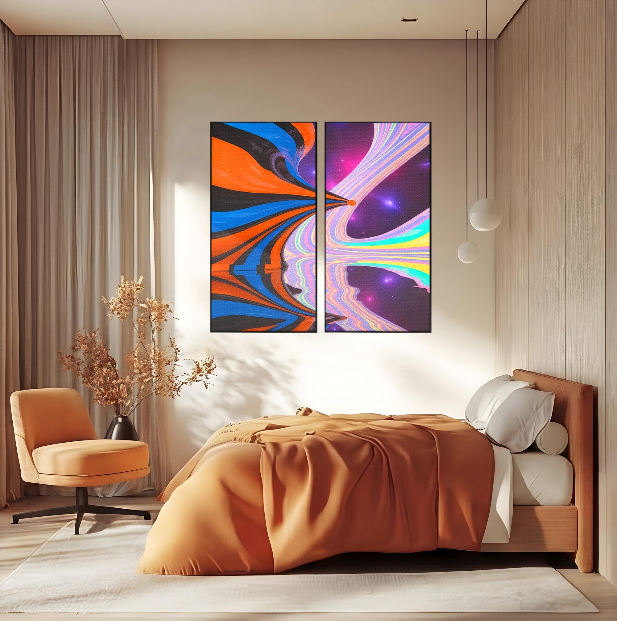 Set 2 Tablouri Canvas Premium LuxCanva® C2-1321, Universul Curcubeu, Abstract, Spatiu, Curcubeu, Living, Modern, Culori Vibrante