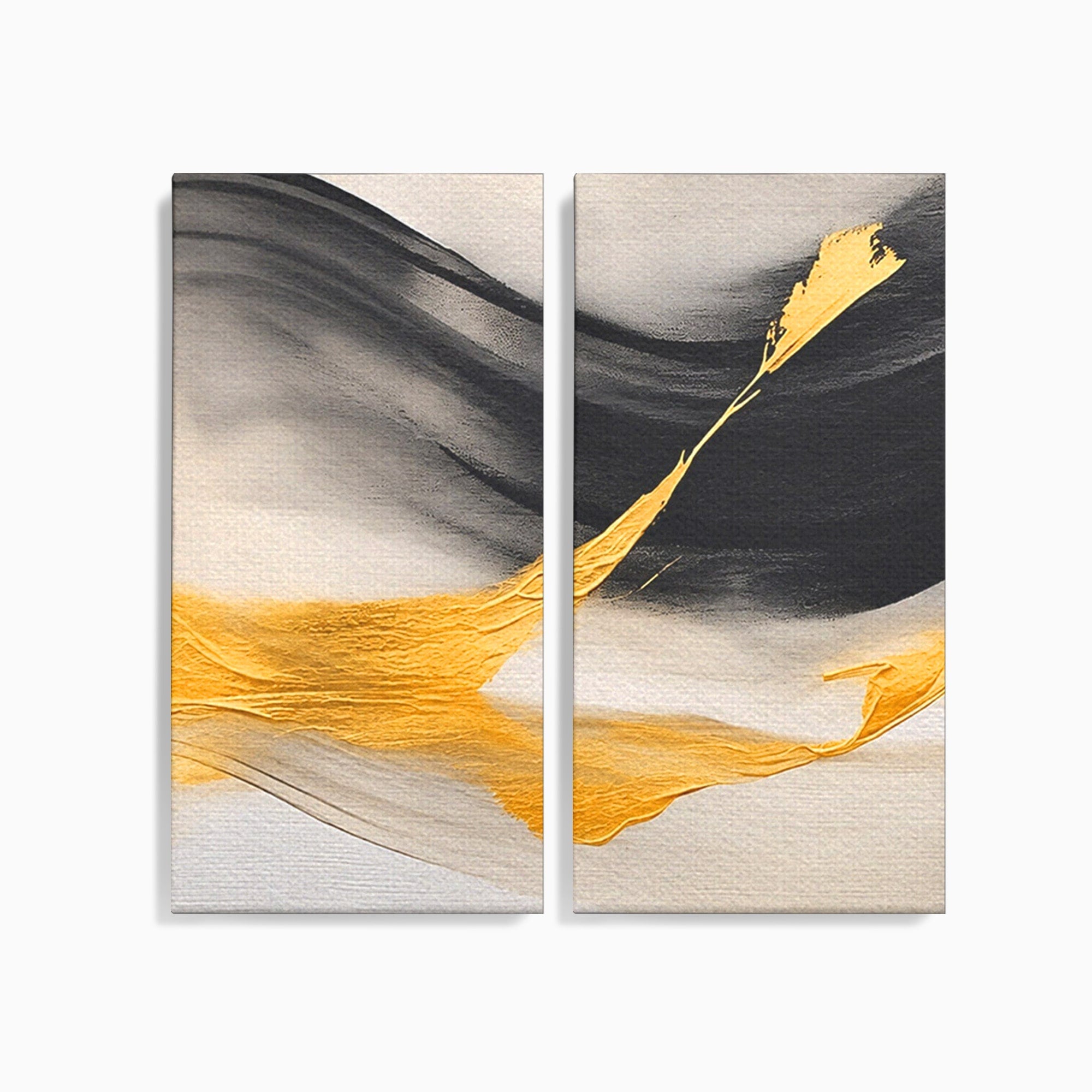 Set 2 Tablouri Canvas Premium LuxCanva® C2-1325, Fluiditate Aurie, Abstract, Modern, Eleganta, Living, Dormitor, Culori Vibrante