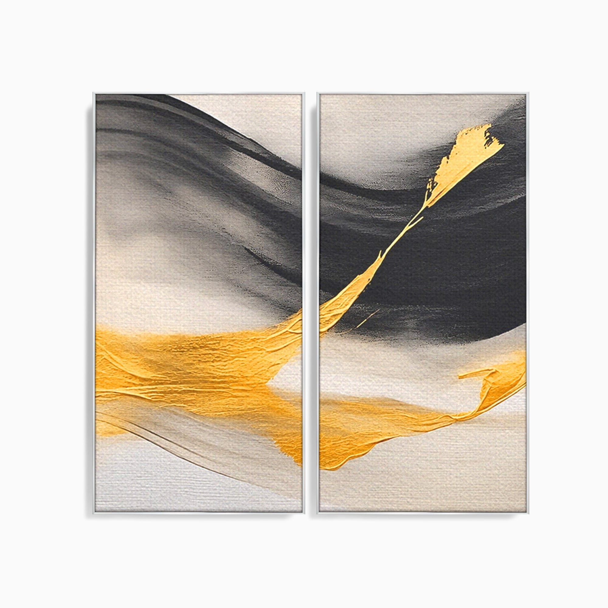 Set 2 Tablouri Canvas Premium LuxCanva® C2-1325, Fluiditate Aurie, Abstract, Modern, Eleganta, Living, Dormitor, Culori Vibrante