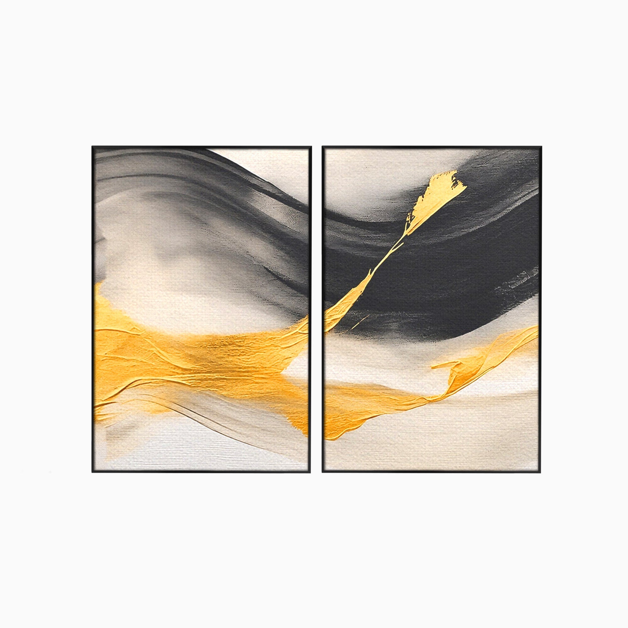 Set 2 Tablouri Canvas Premium LuxCanva® C2-1325, Fluiditate Aurie, Abstract, Modern, Eleganta, Living, Dormitor, Culori Vibrante