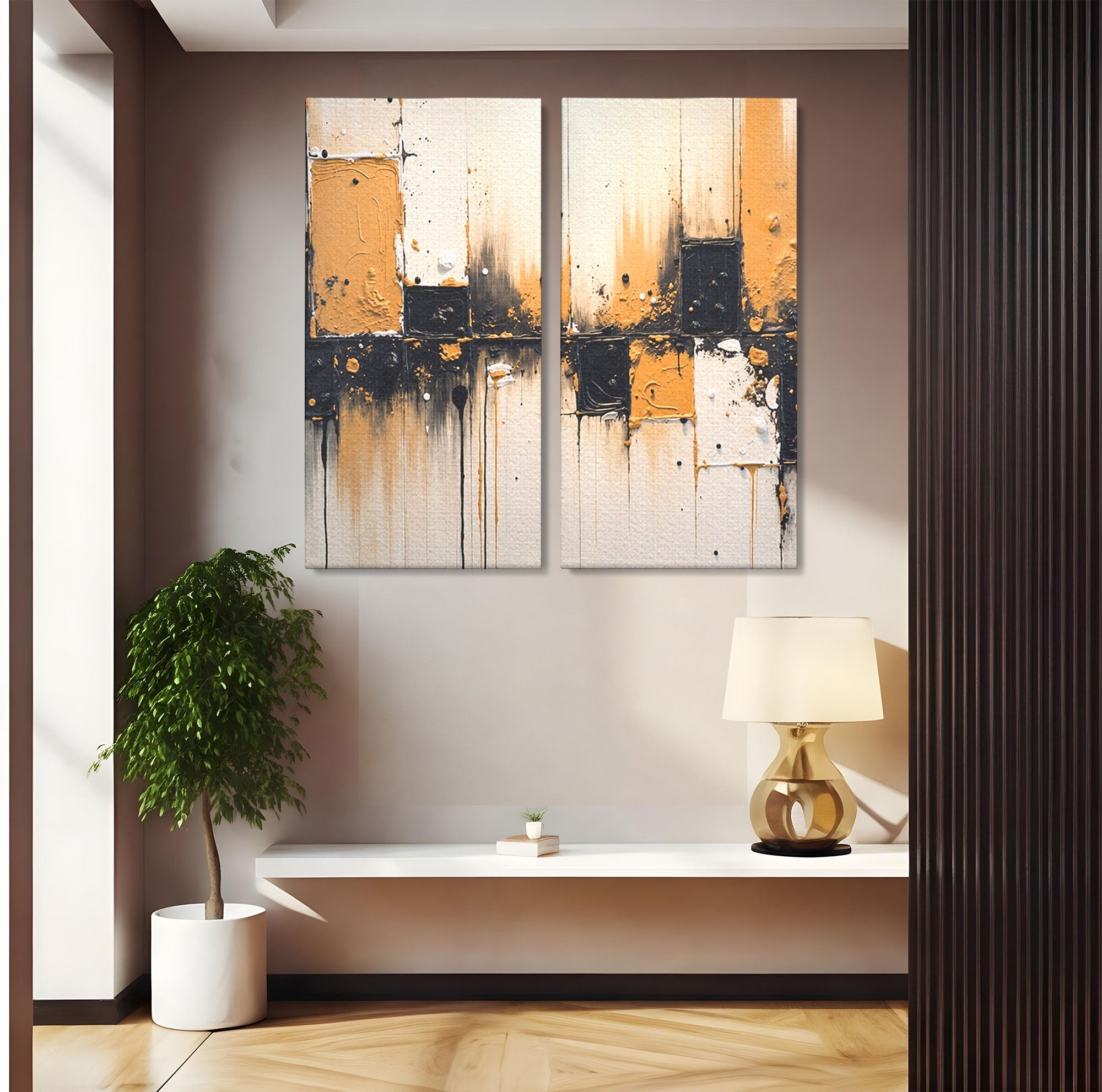 Set 2 Tablouri Canvas Premium LuxCanva® C2-1328, Abstractie Eleganta, Abstractie, Modern, Arta Contemporana, Textura, Living, Birou, Culori Vibrante
