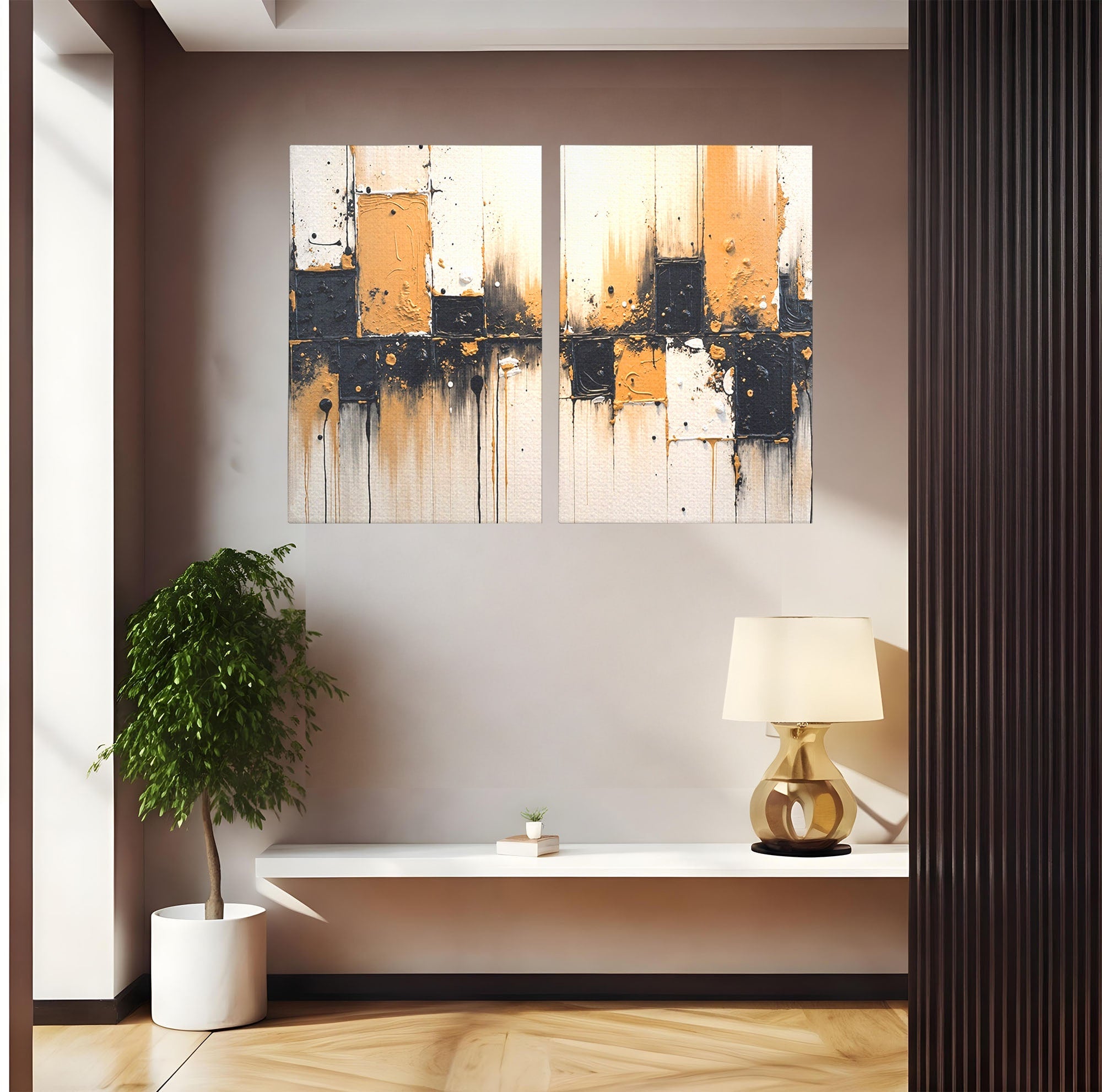Set 2 Tablouri Canvas Premium LuxCanva® C2-1328, Abstractie Eleganta, Abstractie, Modern, Arta Contemporana, Textura, Living, Birou, Culori Vibrante