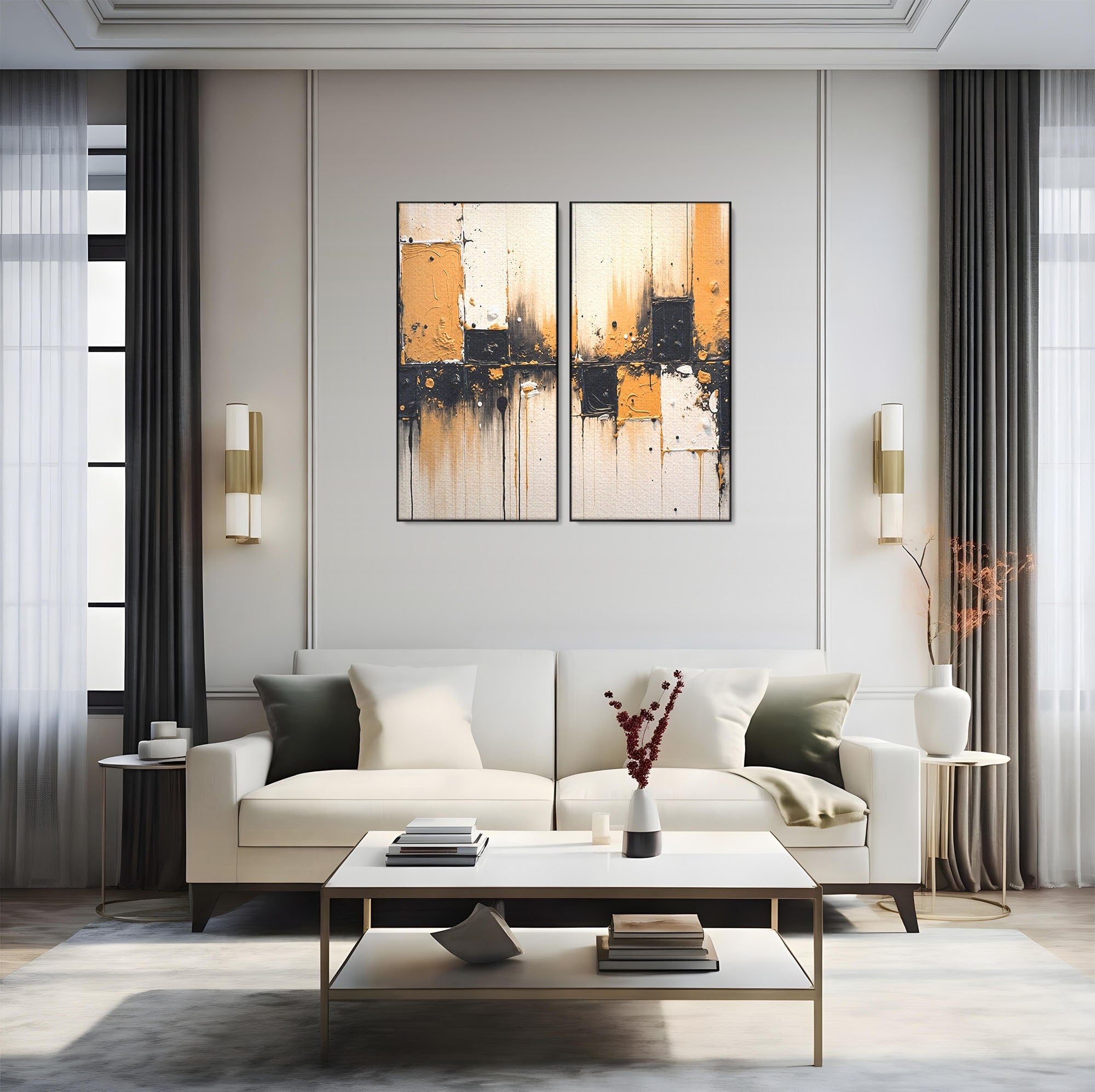 Set 2 Tablouri Canvas Premium LuxCanva® C2-1328, Abstractie Eleganta, Abstractie, Modern, Arta Contemporana, Textura, Living, Birou, Culori Vibrante