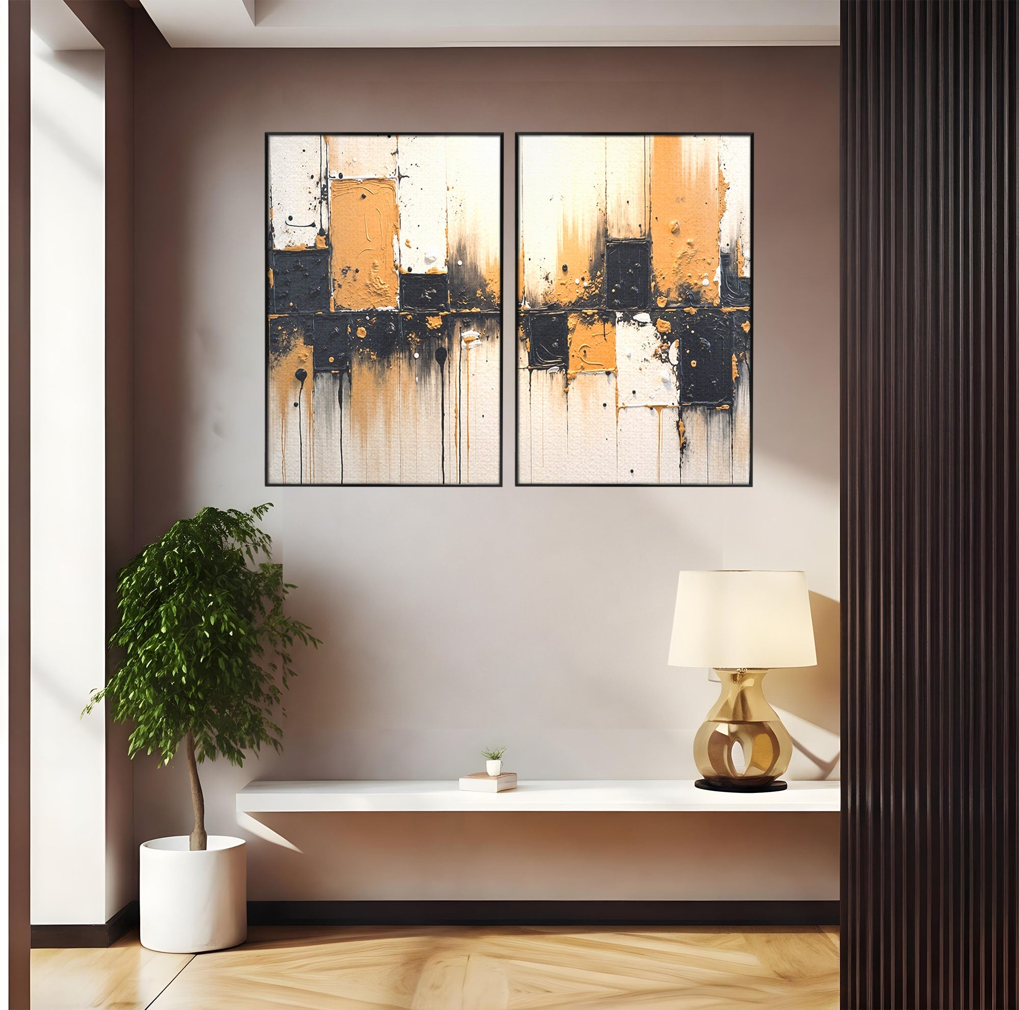Set 2 Tablouri Canvas Premium LuxCanva® C2-1328, Abstractie Eleganta, Abstractie, Modern, Arta Contemporana, Textura, Living, Birou, Culori Vibrante