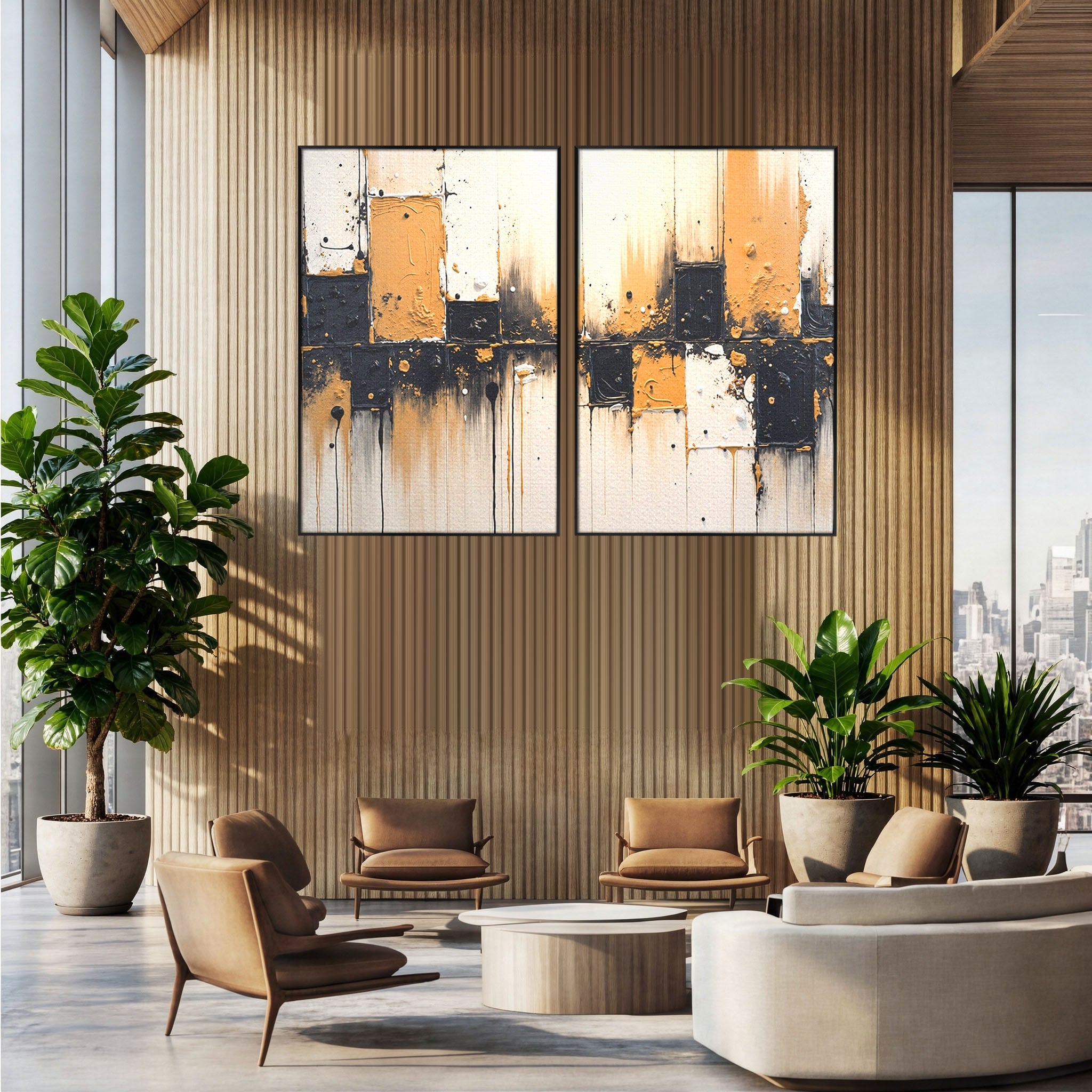 Set 2 Tablouri Canvas Premium LuxCanva® C2-1328, Abstractie Eleganta, Abstractie, Modern, Arta Contemporana, Textura, Living, Birou, Culori Vibrante