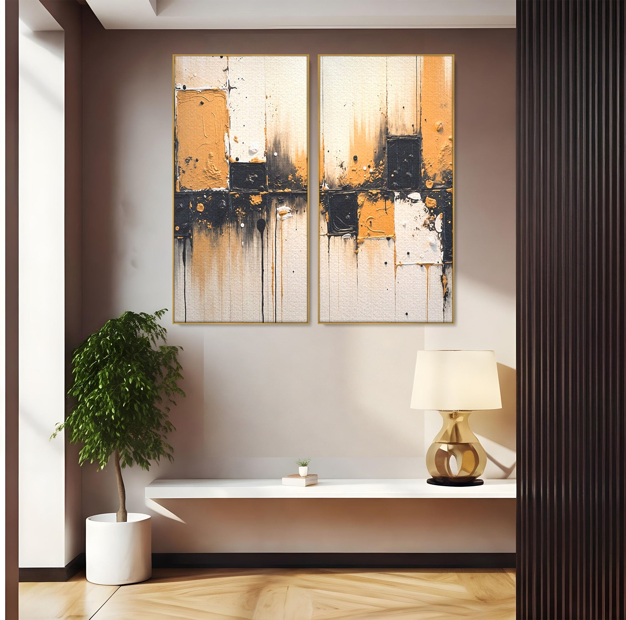 Set 2 Tablouri Canvas Premium LuxCanva® C2-1328, Abstractie Eleganta, Abstractie, Modern, Arta Contemporana, Textura, Living, Birou, Culori Vibrante
