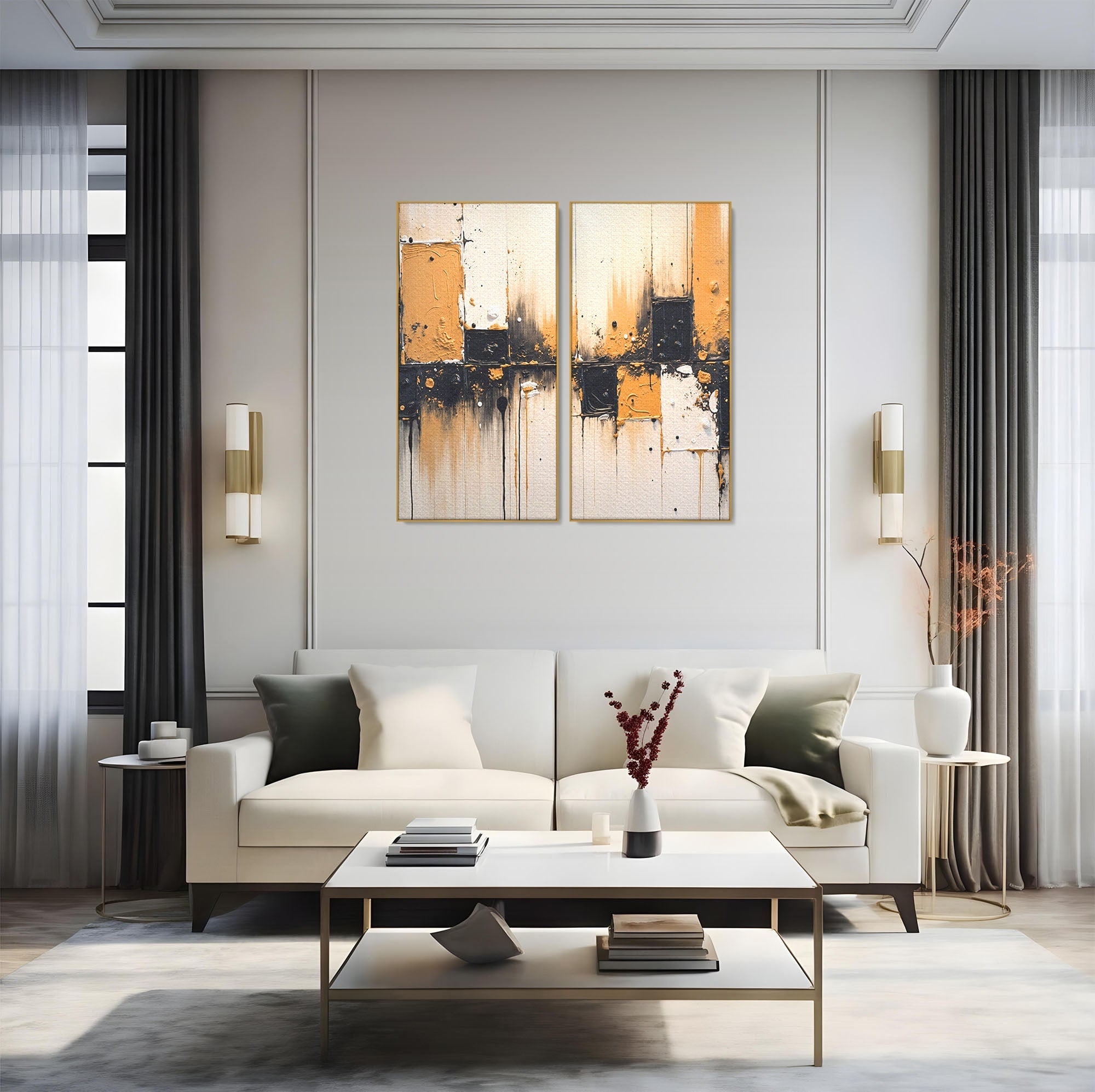 Set 2 Tablouri Canvas Premium LuxCanva® C2-1328, Abstractie Eleganta, Abstractie, Modern, Arta Contemporana, Textura, Living, Birou, Culori Vibrante