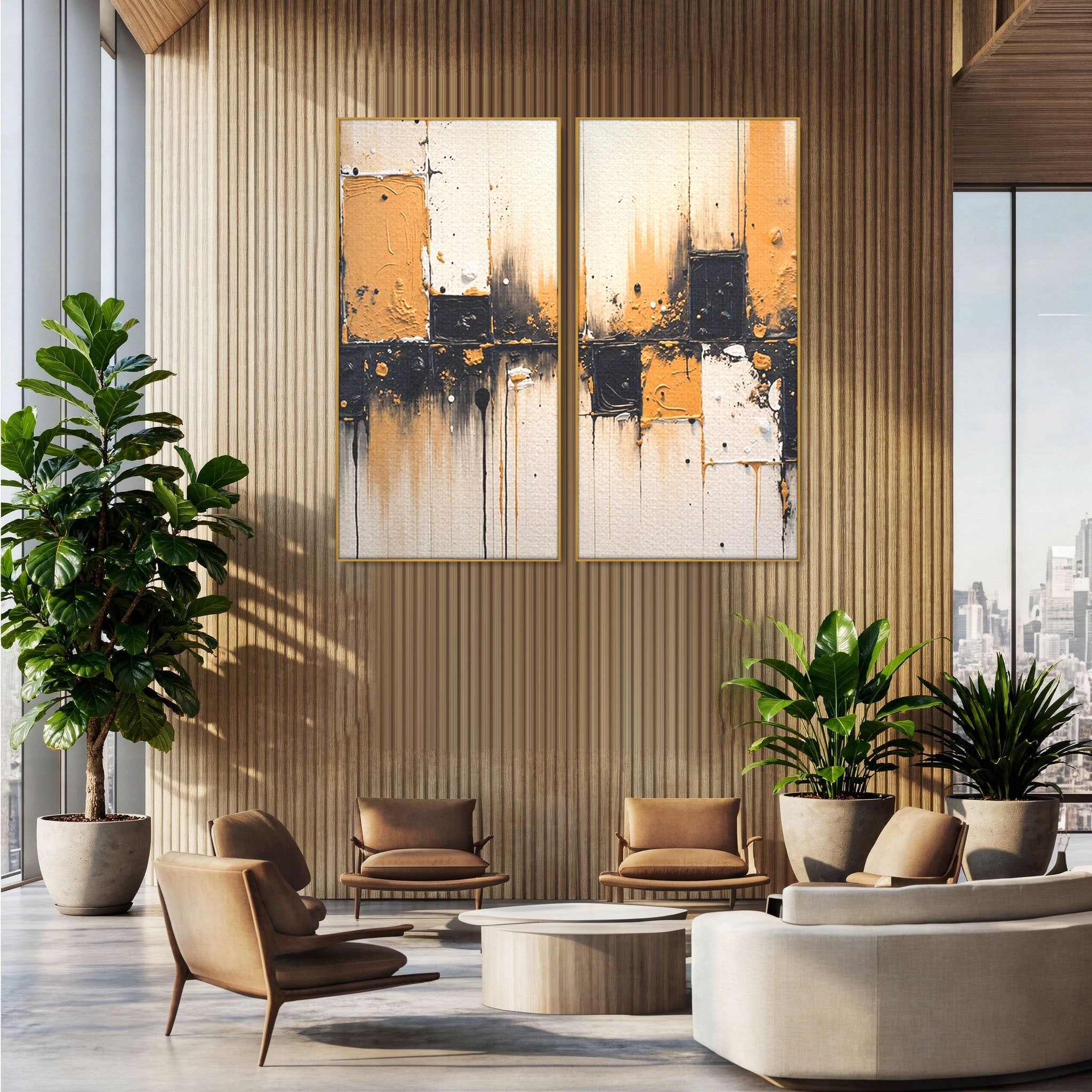Set 2 Tablouri Canvas Premium LuxCanva® C2-1328, Abstractie Eleganta, Abstractie, Modern, Arta Contemporana, Textura, Living, Birou, Culori Vibrante