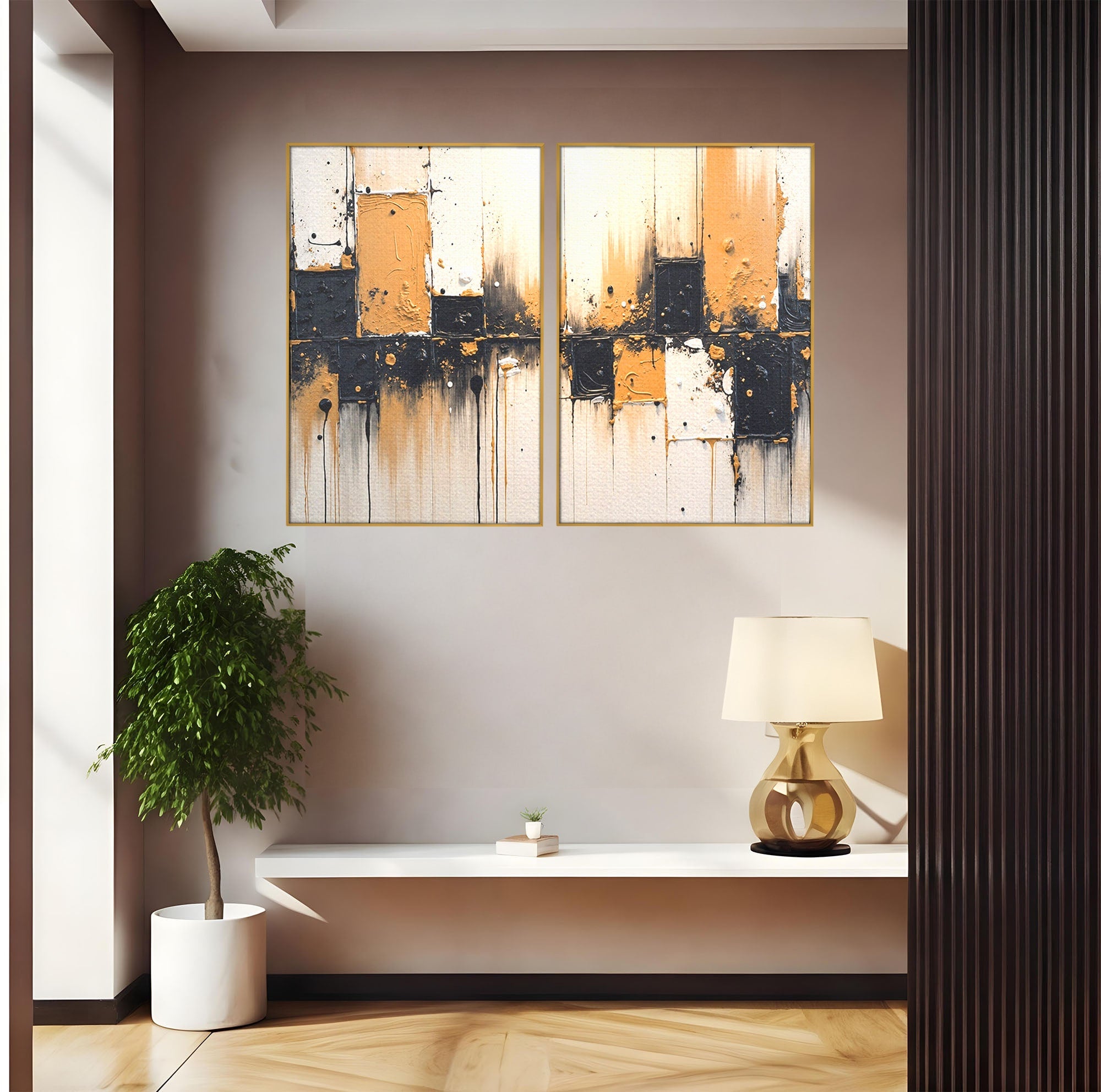 Set 2 Tablouri Canvas Premium LuxCanva® C2-1328, Abstractie Eleganta, Abstractie, Modern, Arta Contemporana, Textura, Living, Birou, Culori Vibrante