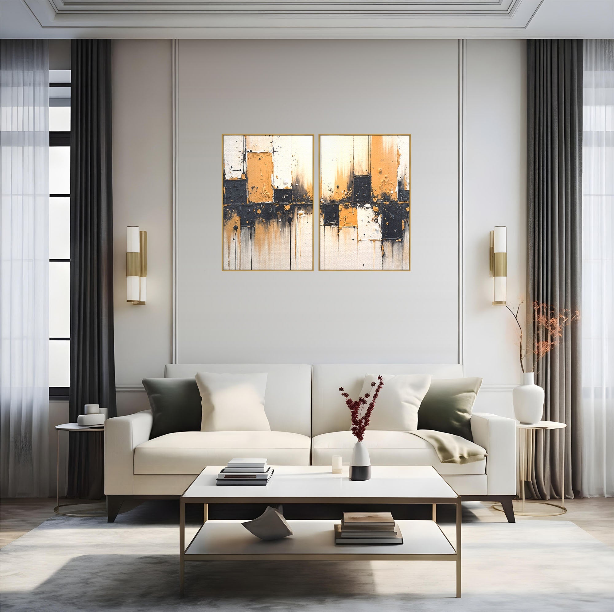 Set 2 Tablouri Canvas Premium LuxCanva® C2-1328, Abstractie Eleganta, Abstractie, Modern, Arta Contemporana, Textura, Living, Birou, Culori Vibrante