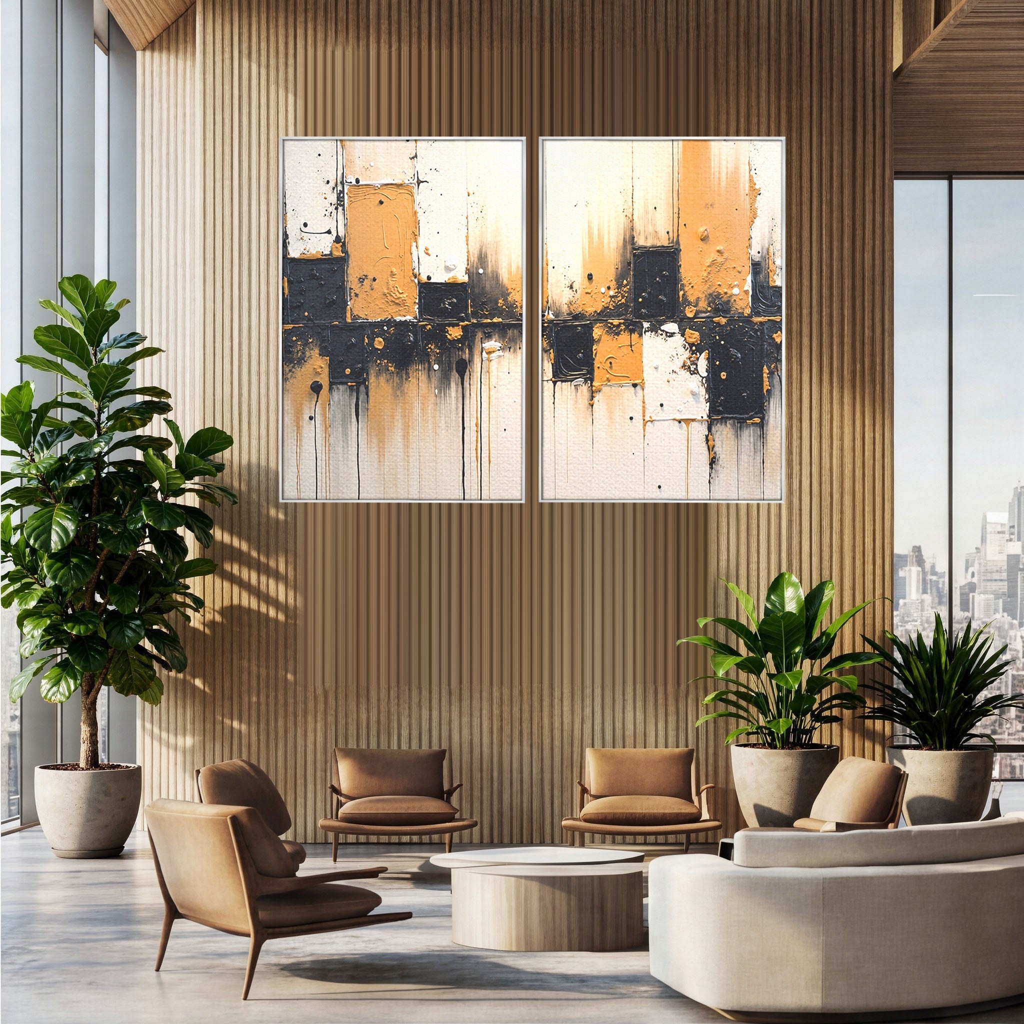 Set 2 Tablouri Canvas Premium LuxCanva® C2-1328, Abstractie Eleganta, Abstractie, Modern, Arta Contemporana, Textura, Living, Birou, Culori Vibrante